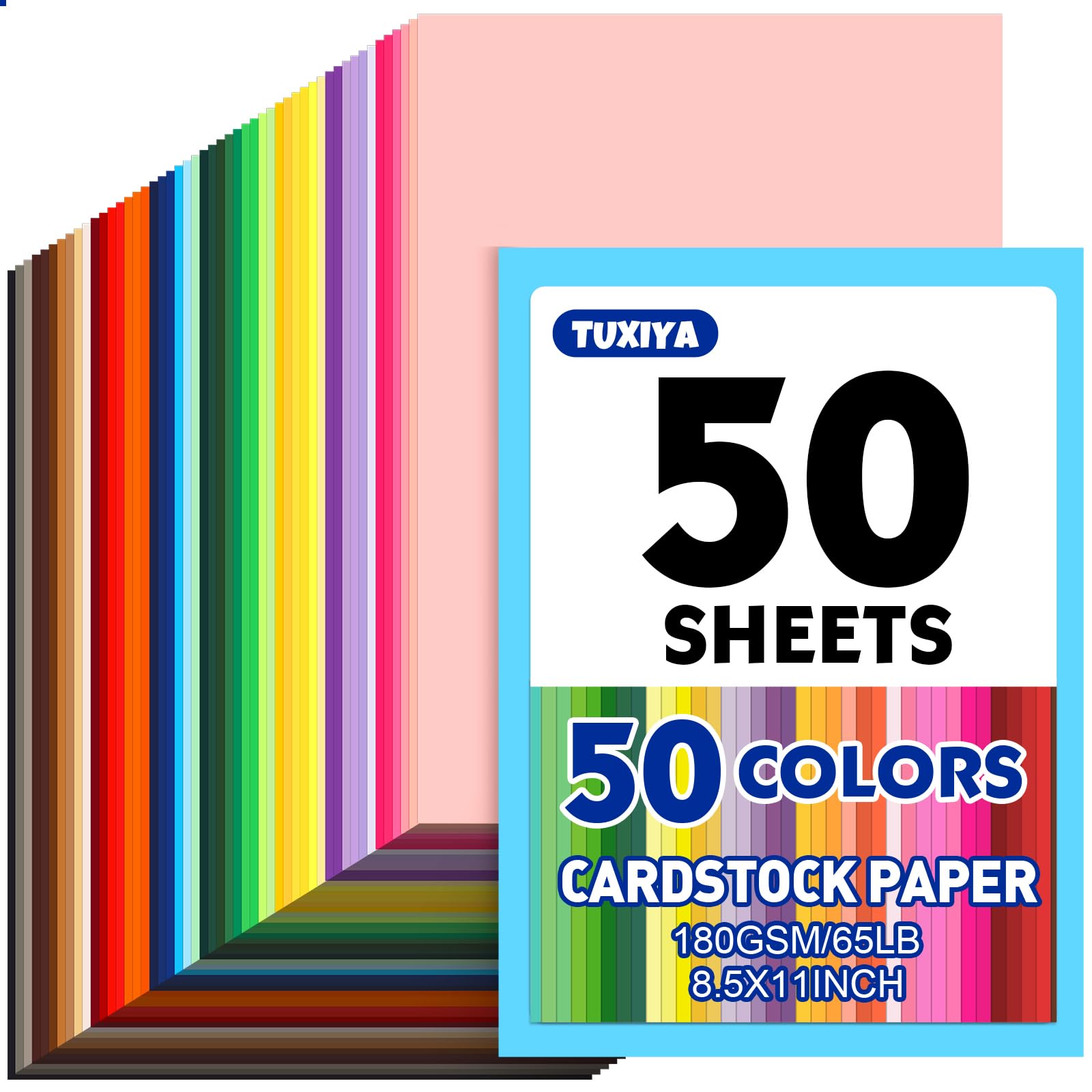 50 Sheets 8.5" X 11" Colored Cardstock, 50 Colors Card Stock - Product Imagery