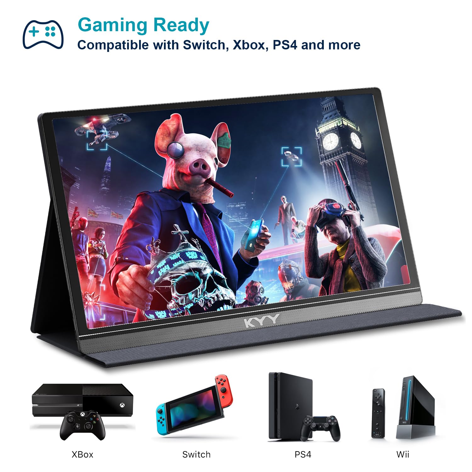 KYY Portable Monitor 15.6" 1080P Computer Monitor Screen Extender w/Cover