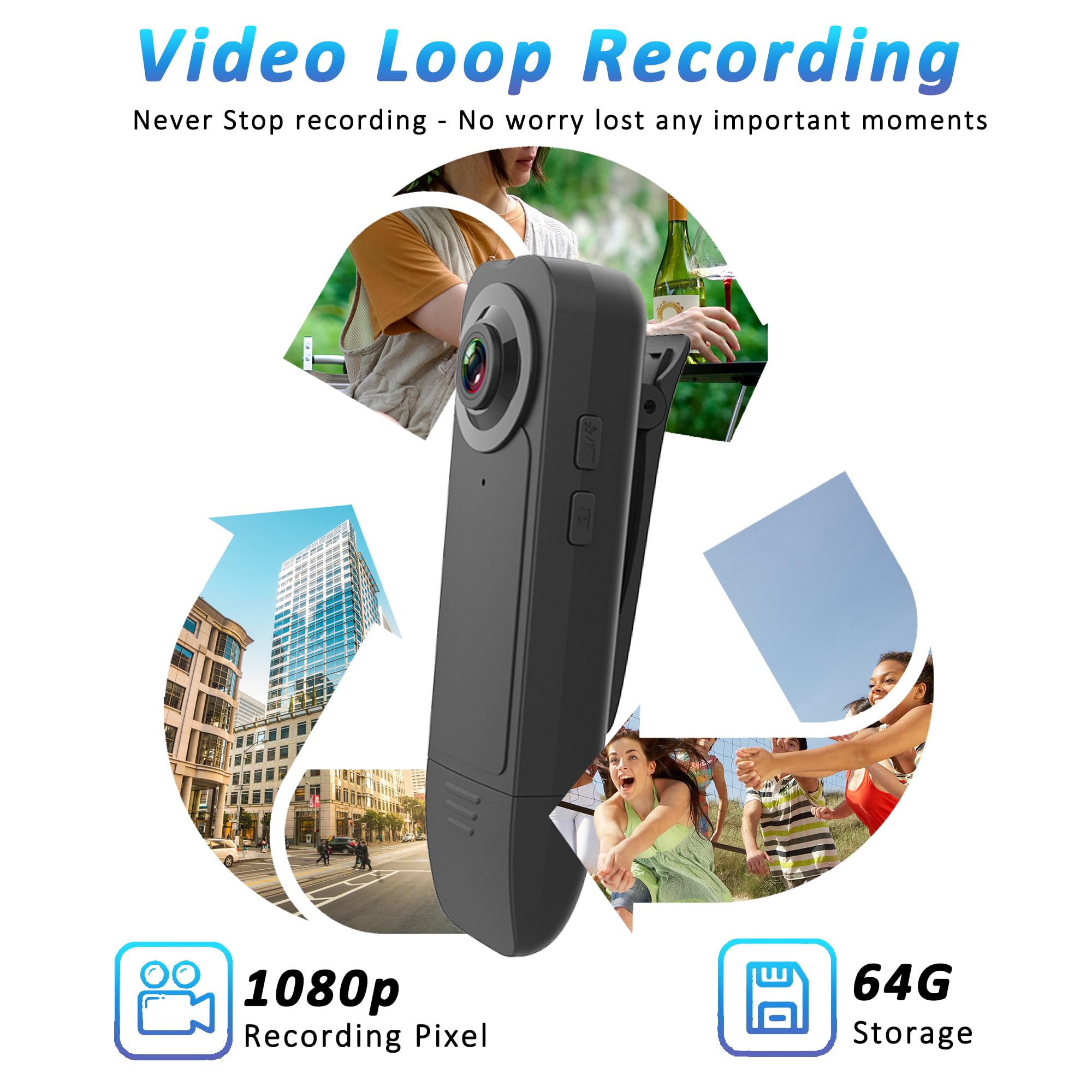 AviaryEye Mini Body Camera with Audio & Video Recording - Small POV Ca - View 3