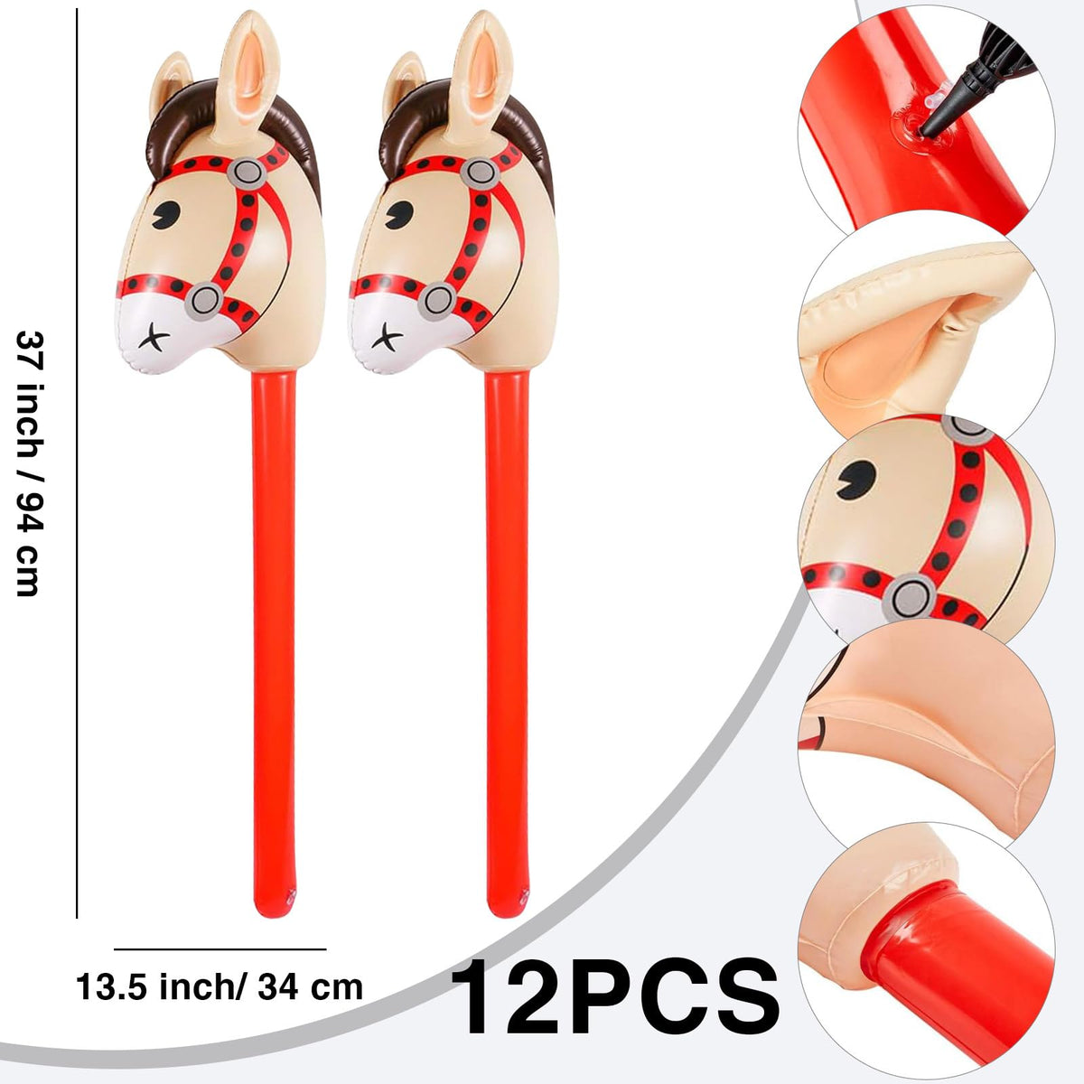 12 Pcs Inflatable Stick Horses 37 Inch Western Cowboy Party - FLOMO—YDQ Official Imagery - 4