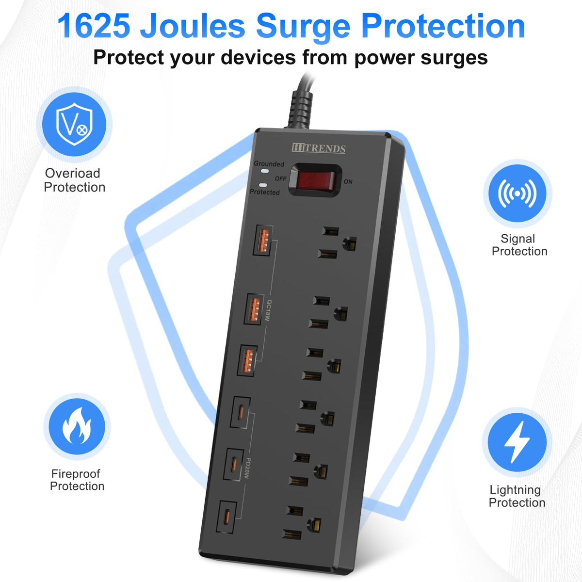 Power Strip with USB C Ports HITRENDS Surge Protector with 6 - HITRENDS Official Imagery - 7
