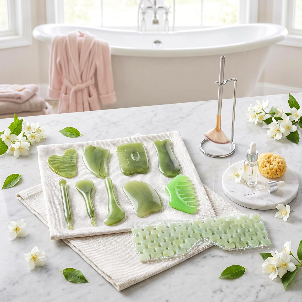 Hushee 11 Pcs Gua Sha Facial Tools Set Light Green - Hushee Official Imagery - 7