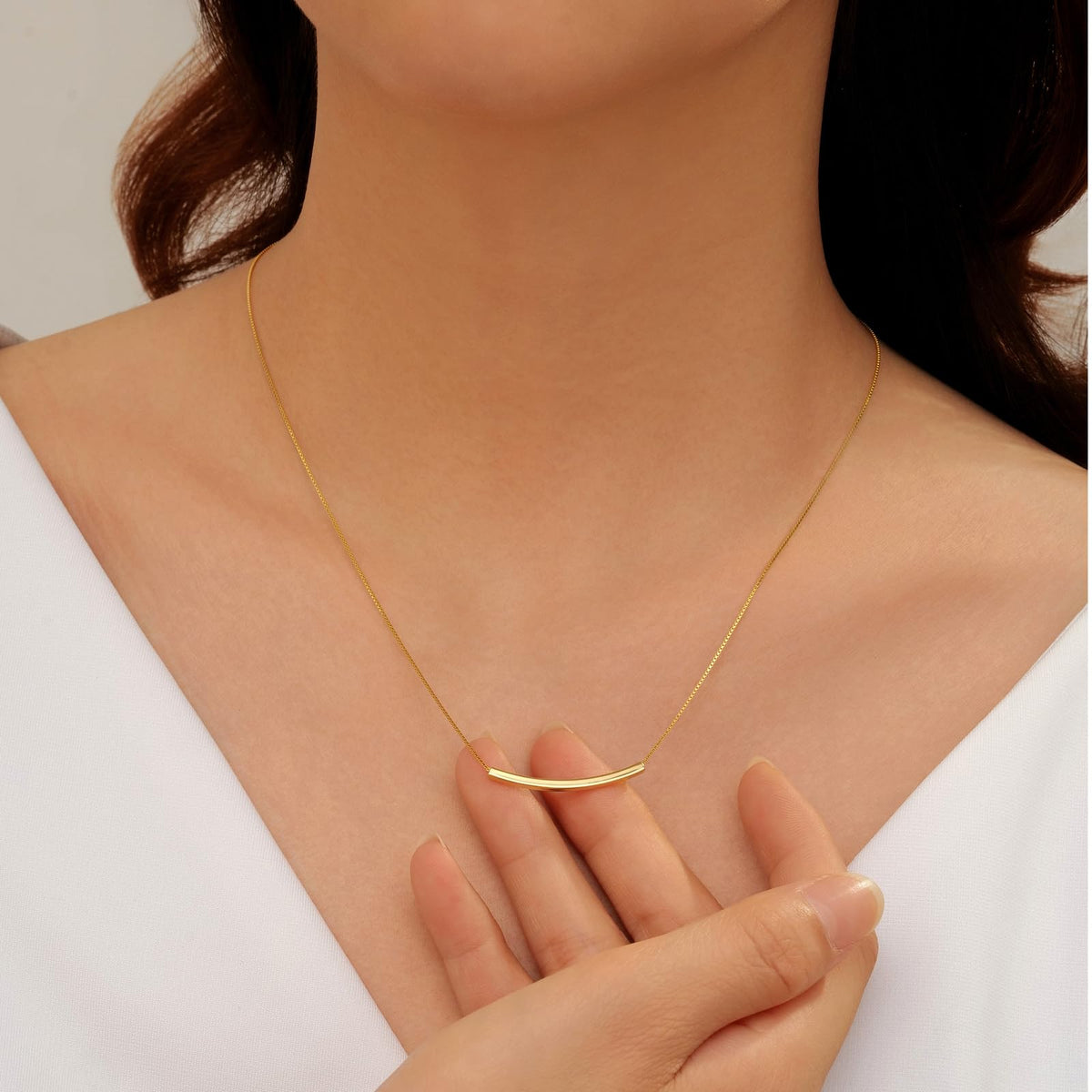 Bar Necklaces for Women 925 Silver Minimalist Curved Pendant - LYTHFORGE Official Imagery - 4