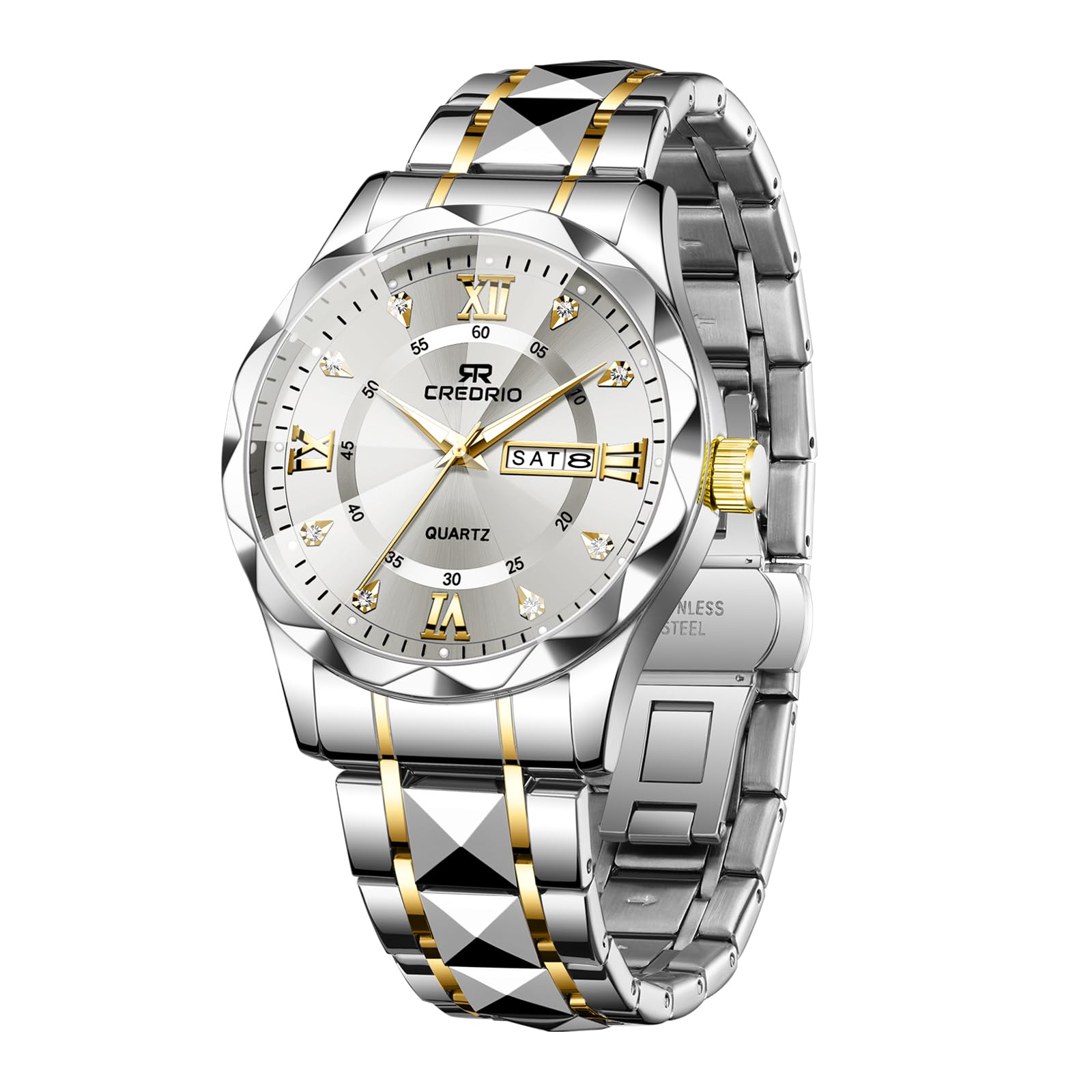 Watch for Men Stainless Steel Waterproof Diamond Business Dress - Product Imagery