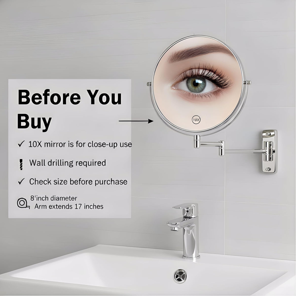8 Extendable Bathroom Mirror Wall Mount with 1X 10X - AumVum Official Imagery - 8