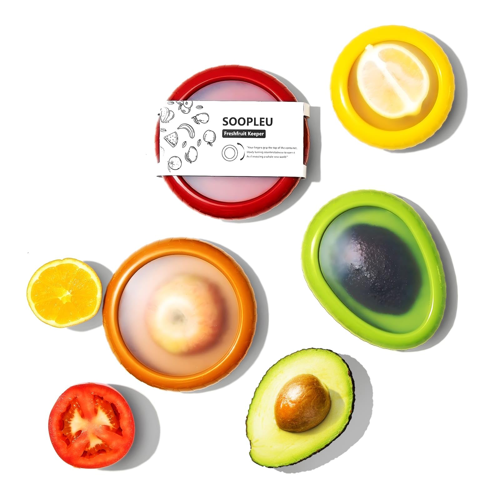 Avocado Saver & Onion Storage, 4Pcs Silicone Fresh Produce Holder - Product Imagery