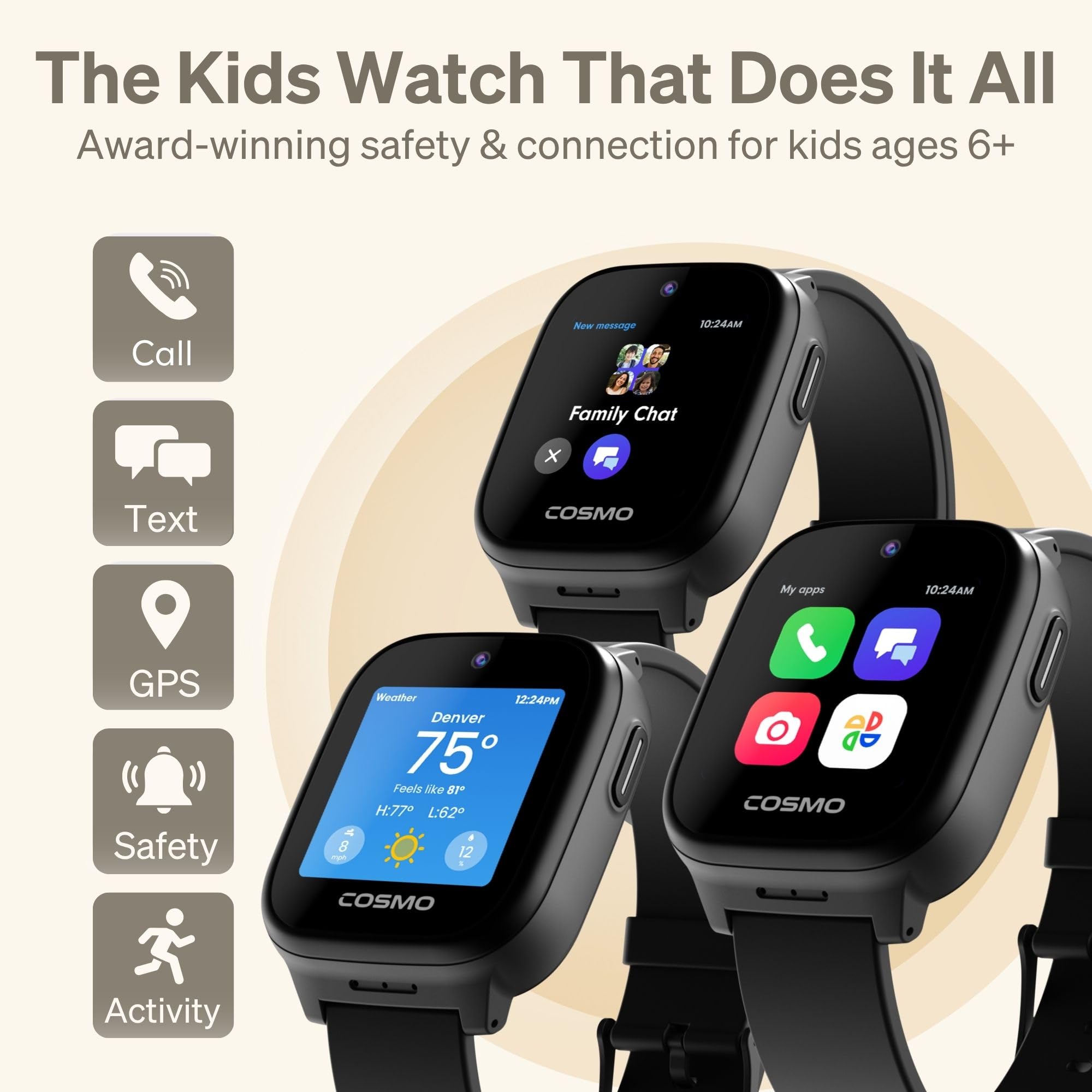 JrTrack 5 Kids Smart Watch by Cosmo | Best Kid-Safe Phone Watch | Prec - View 2