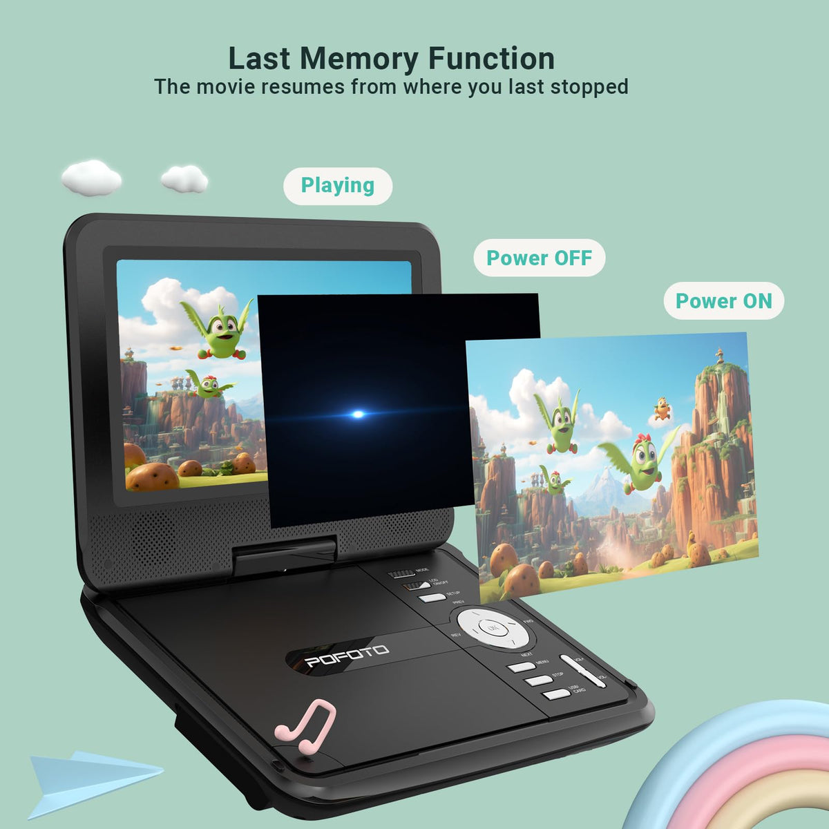 Portable DVD Player with 7 5 Swivel Screen for Kids and Car - pofoto Official Imagery - 6