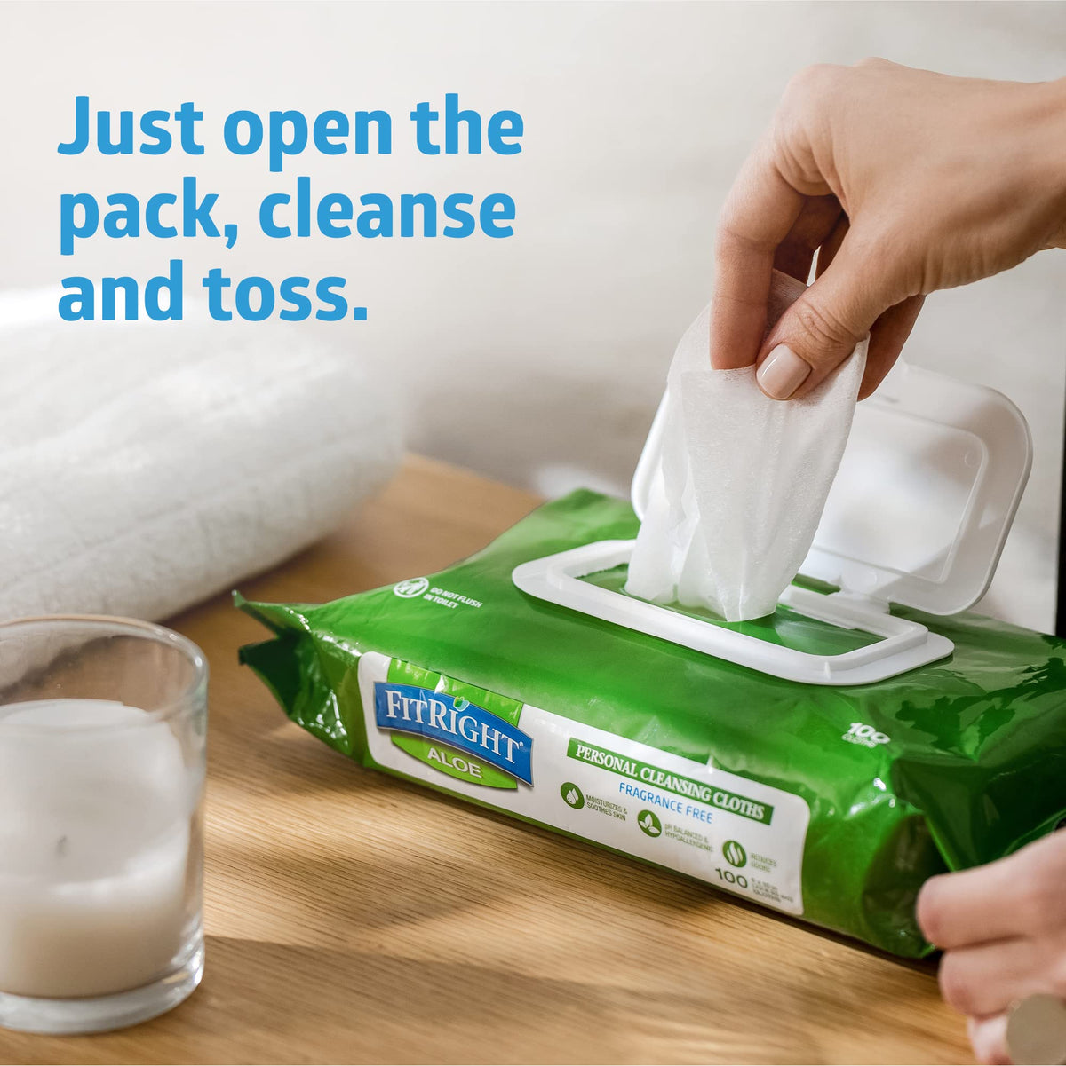 FitRight Personal Cleansing Wipes with Aloe 8x10 Unscented - Medline Official Imagery - 7