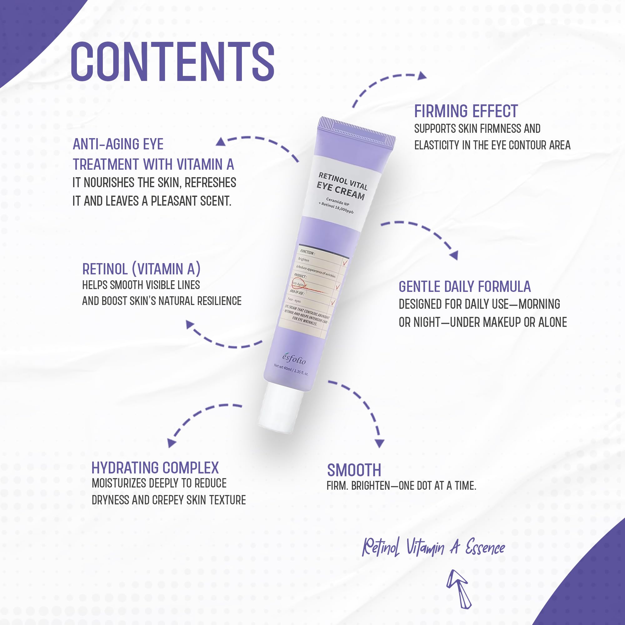 Esfolio Retinol Vitamin A Eye Cream, Daily Skin Care for Under - esfolio