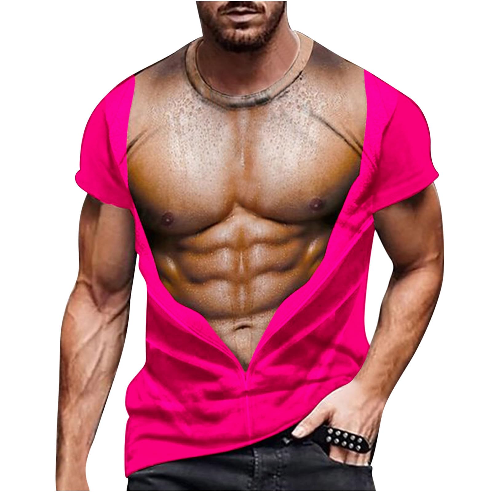 Hairy Chest Shirt for Men Funny T Shirts 3D Print Fake Abs T Shirts Me - View 10