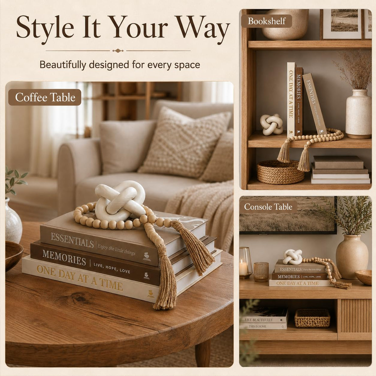 5Pcs Set 3 Linen Decorative Books for Home Decor Wood Knot - JULZEN Official Imagery - 7