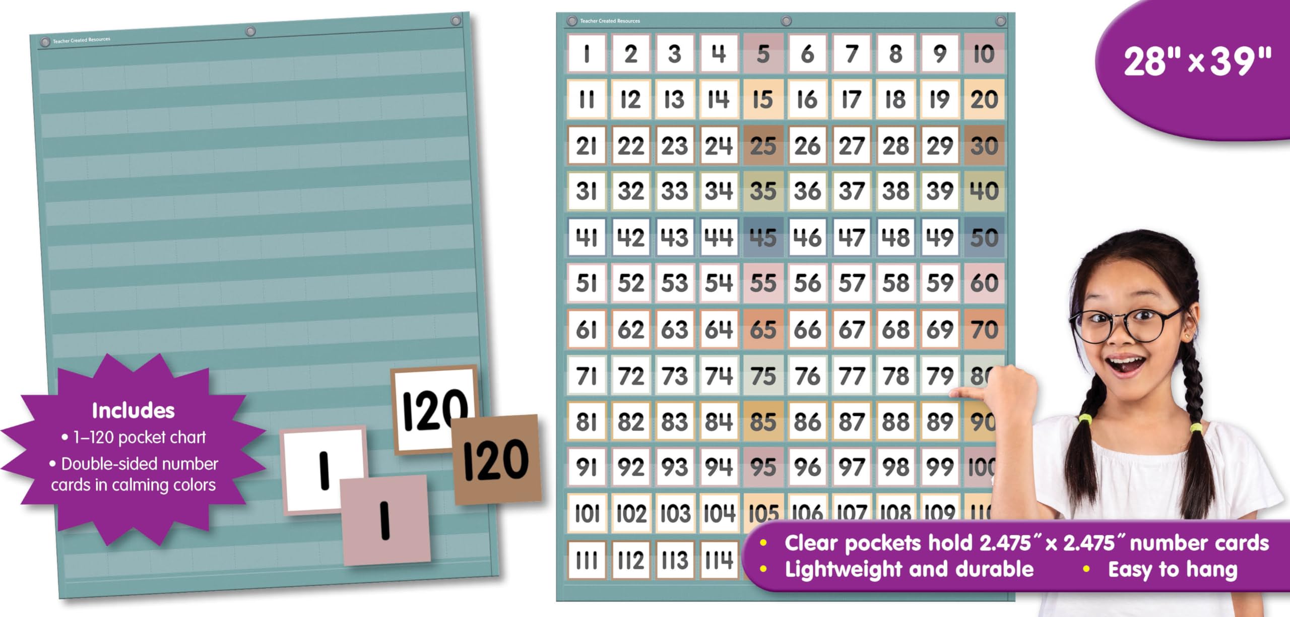 Calming Colors 1–120 Pocket Chart for Classrooms