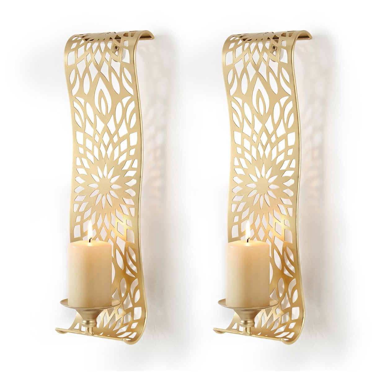 Antique Gold Wall Sconces Set of 2 Rustic Metal Candle - Capesaro Official Imagery - 2