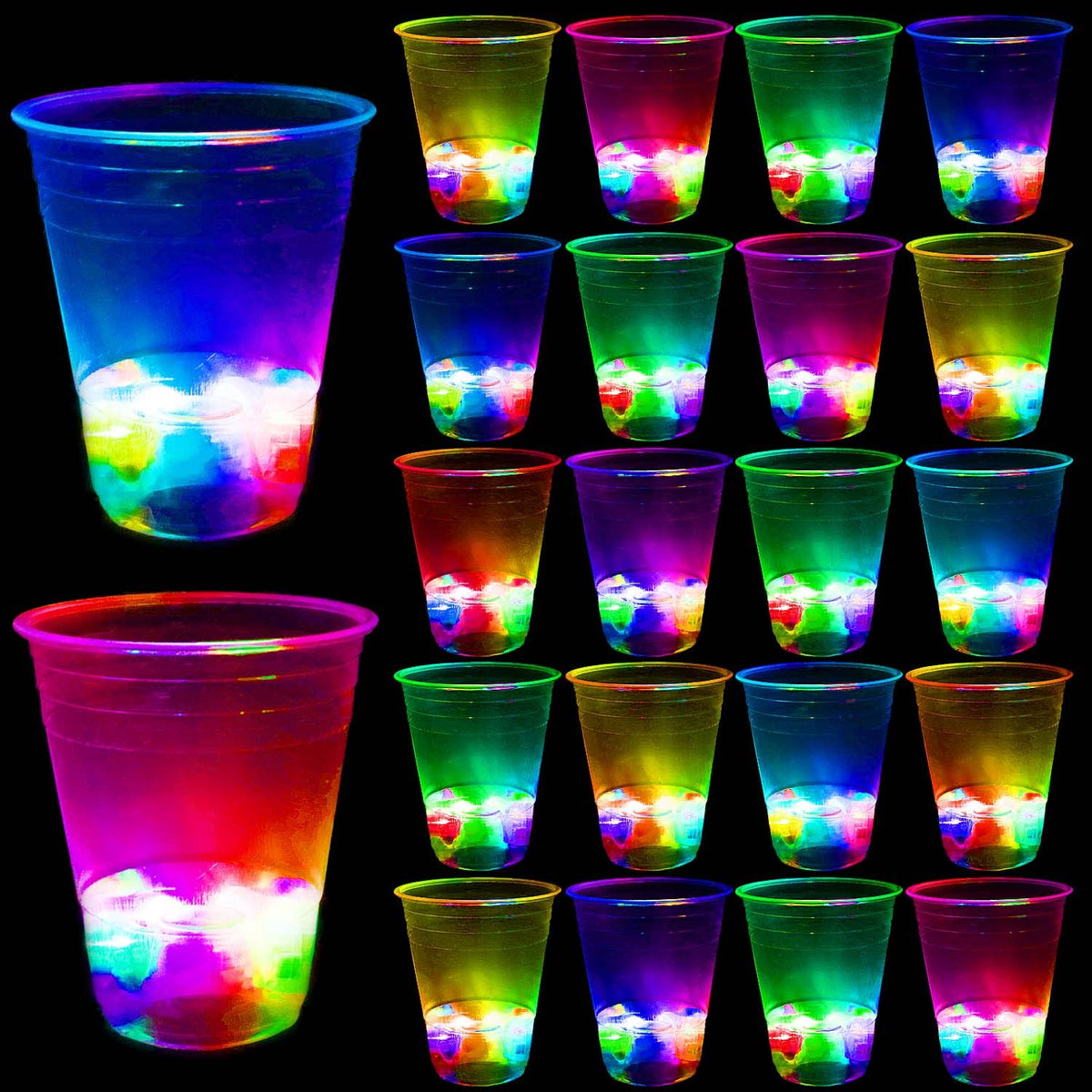40 Pcs Glowing Party Cups 16oz Plastic Light Up Cups with - LLKMDSS Official Imagery - 1