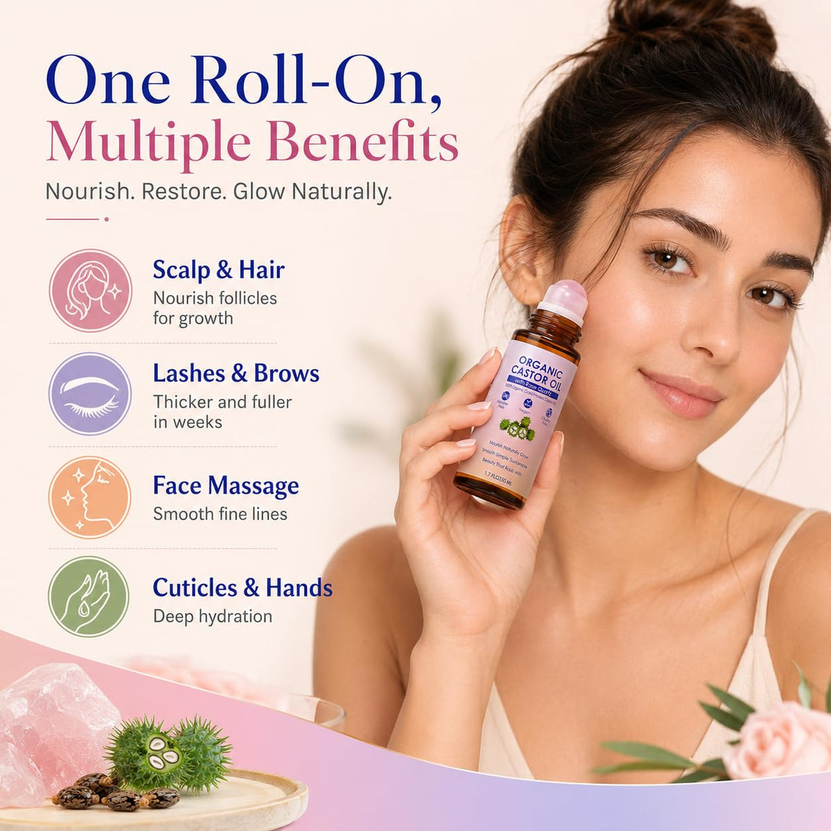 Organic Castor Oil Rose Quartz Roller Ball 100 Cold Pressed - SDXJIOGE Official Imagery - 5