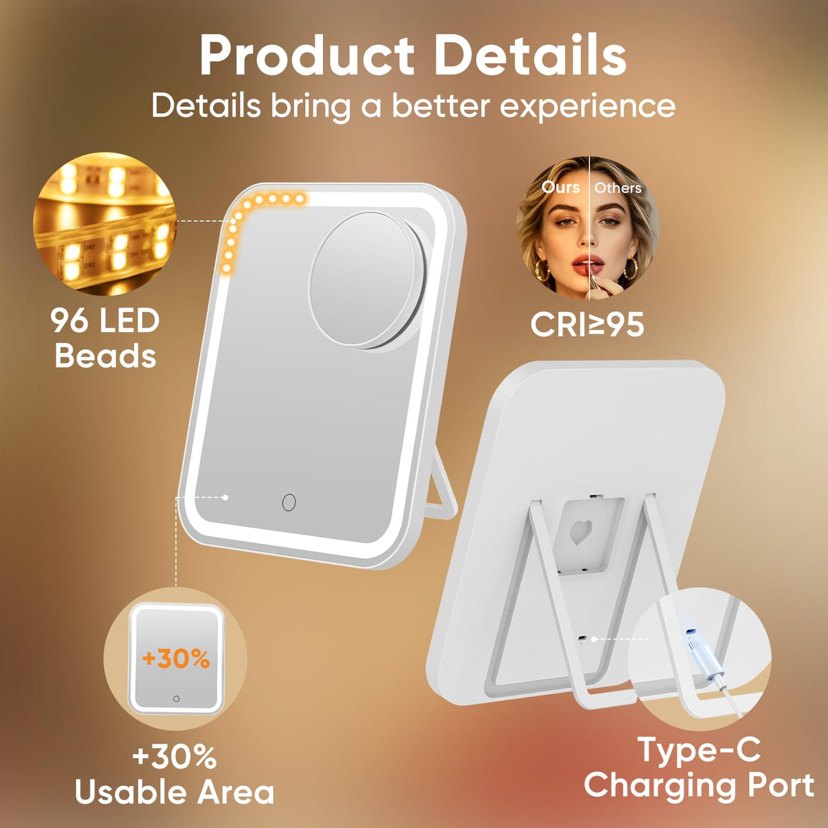 FUNTOUCH 5000mAh Large Lighted Vanity Makeup Mirror with 40X - FUNTOUCH Official Imagery - 8