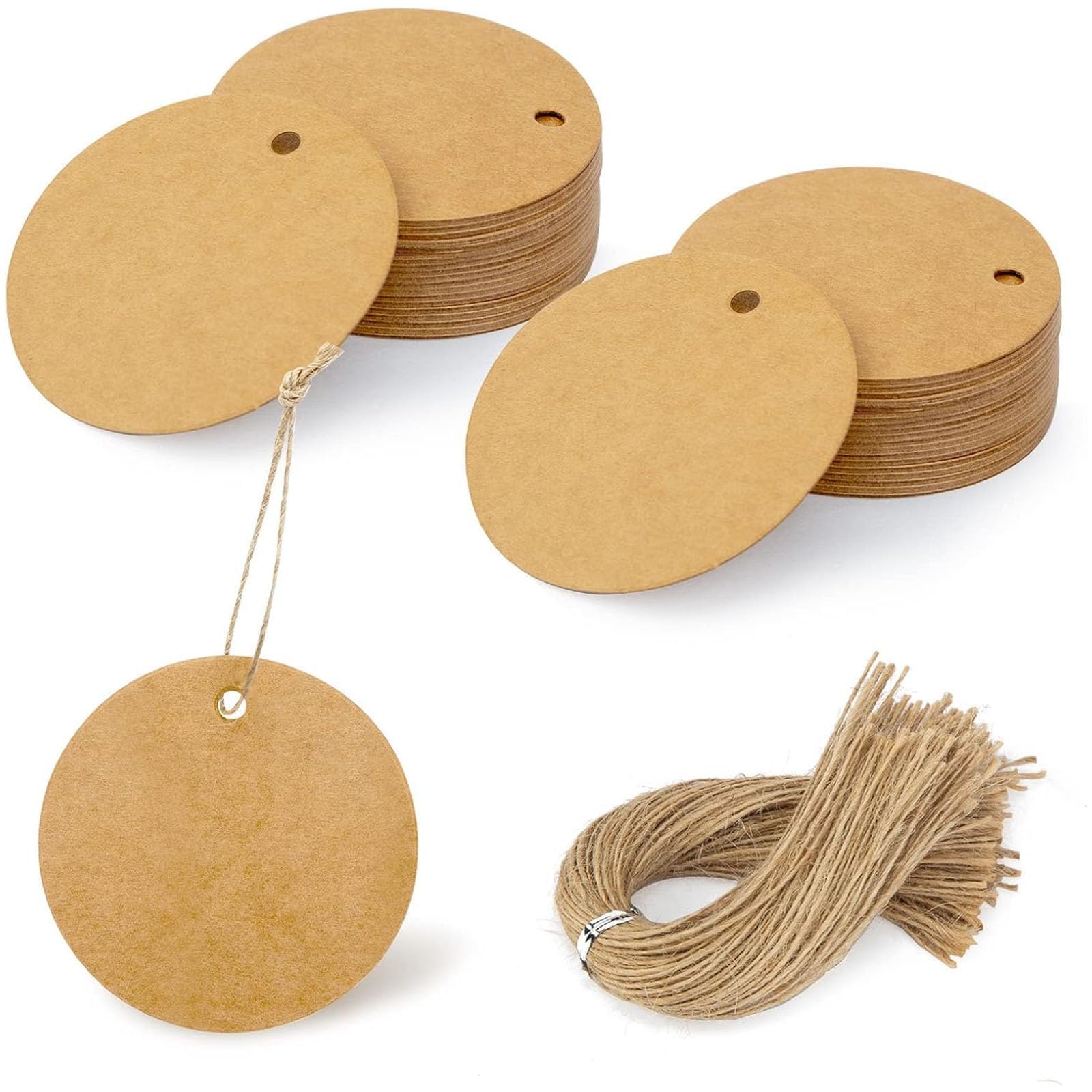 Round Kraft Gift Tags with String, 160 Pack 2.2 inch - Product Imagery