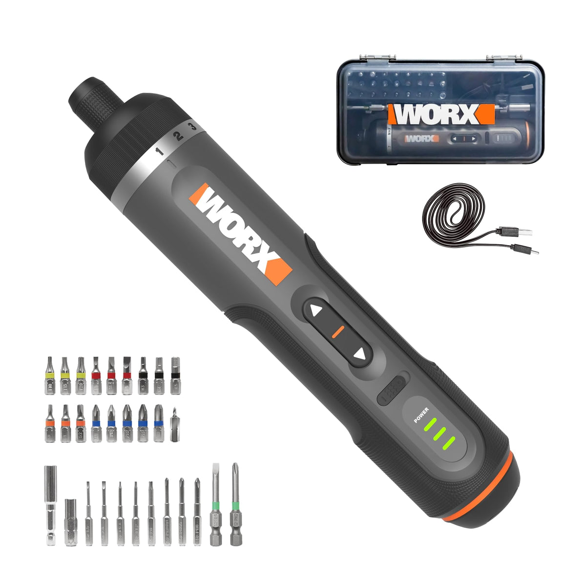 WORX Cordless Screwdriver 4V 30 Piece Accessory Kit WX242L - Premium Selection Official Imagery - 1