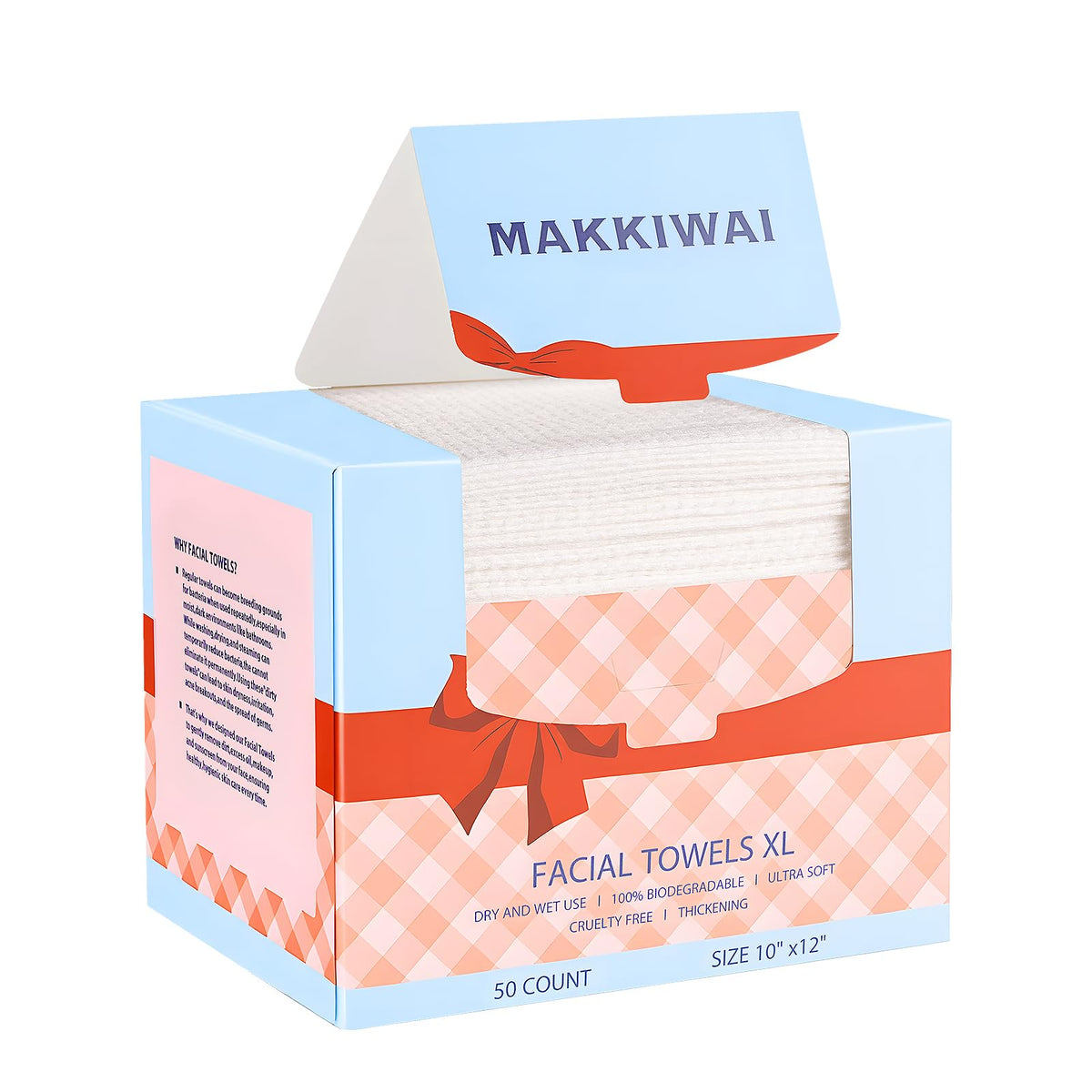 XL Face Towels Plant Fiber Makeup Wipes 2 Pack 100 Count - MAKKIWAI Official Imagery - 2