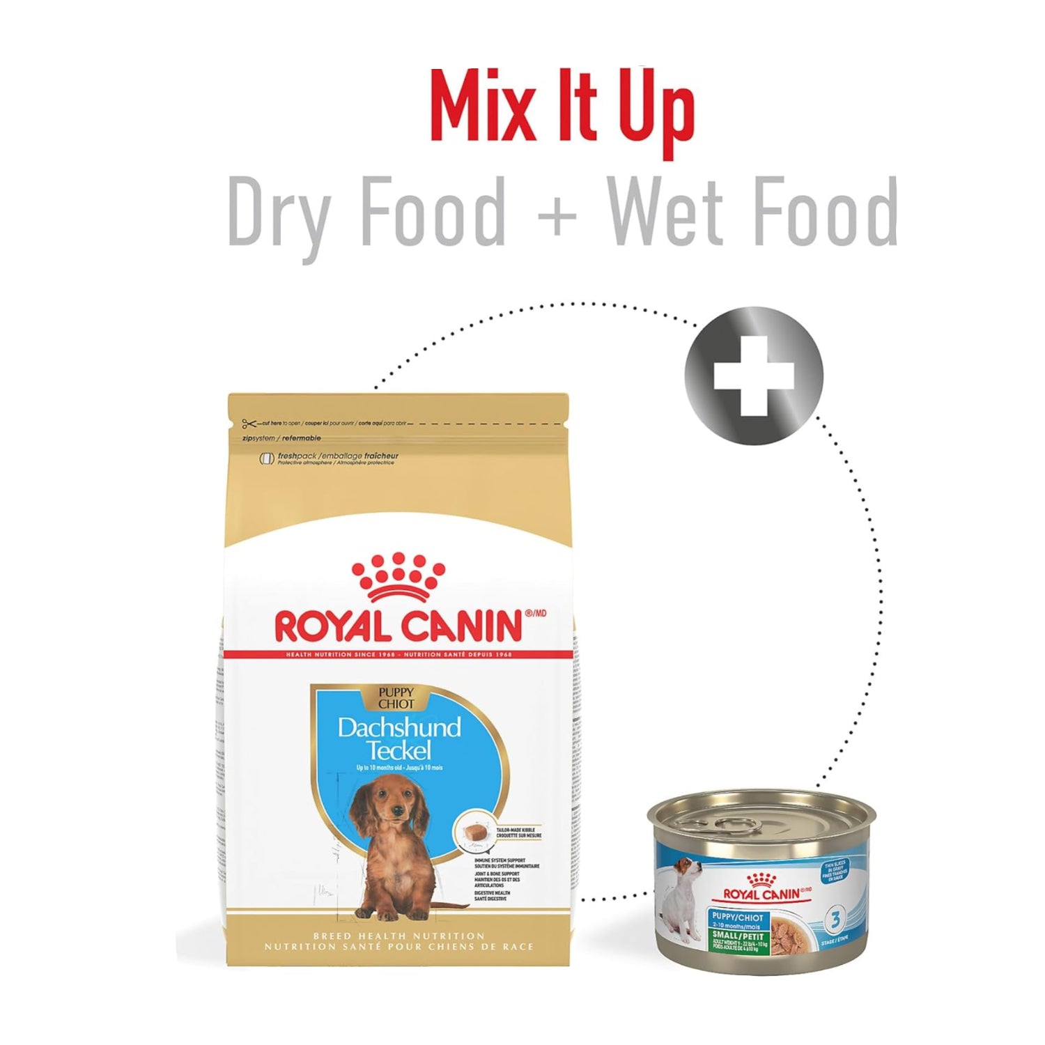 Elefair Royal Canin Dachshund Puppy Dry Dog Food in 2.5 lb bag, featuring breed-specific nutrition for young Dachshunds.