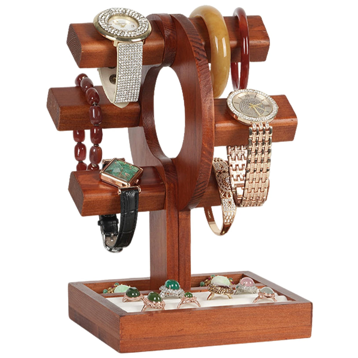 NIDONE Watch Stand Wooden Watch Holder with Storage Tray - NIDONE Official Imagery - 7
