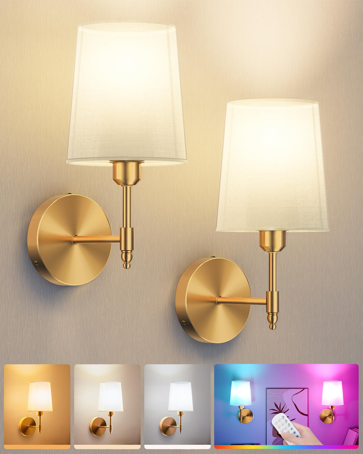 Battery Operated Wall Sconces Set of 2 Remote Control RGB - Ouyulong Official Imagery - 1