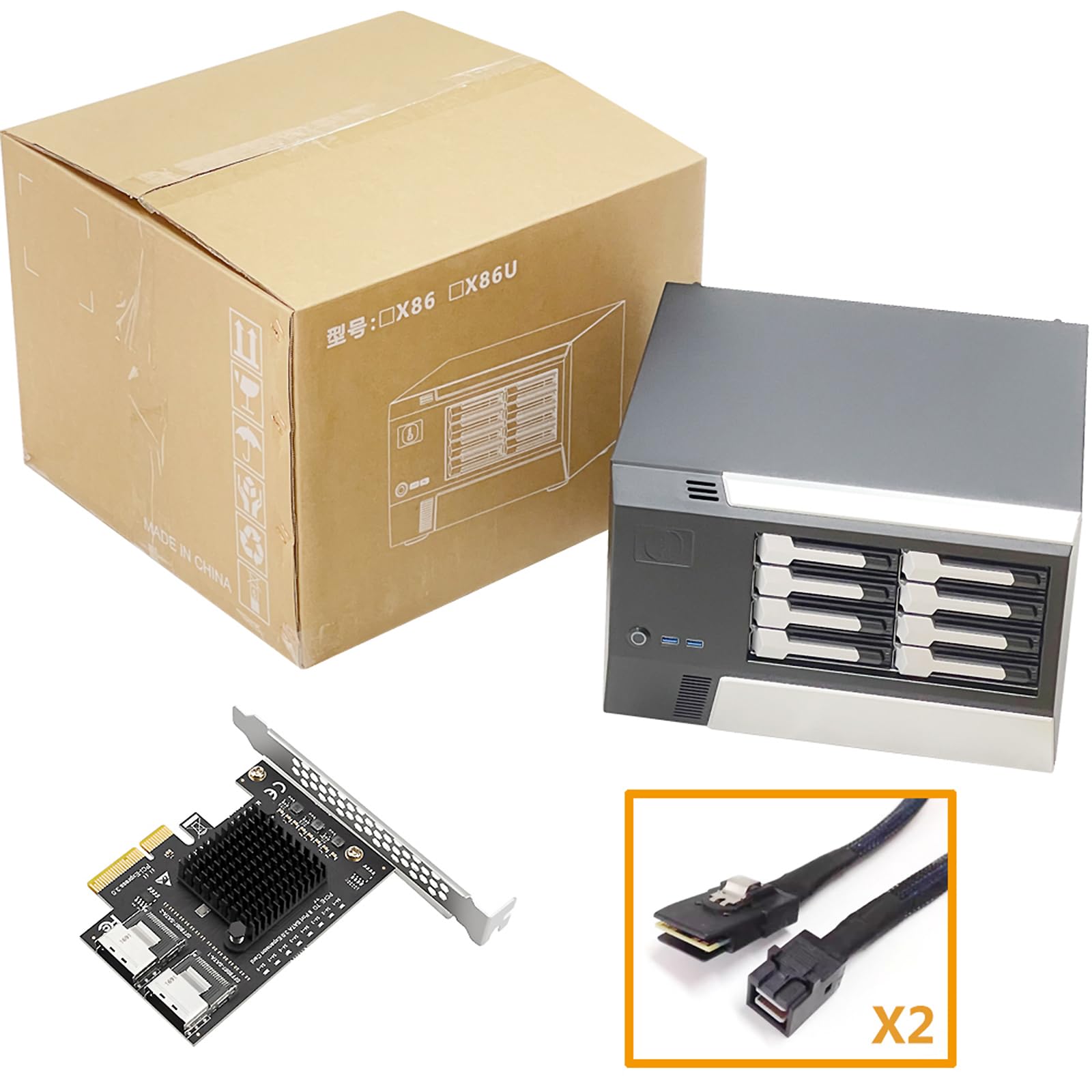 Generic ZhenLoong-X86 8 Bay NAS case Server Storage Chassis Hard Disk Drive hot-swap 12Gb backbplane SFF8643 Interface Support MATX/ITX MB/USB3.0 * 2 Come with PCIe X4 8 SATA Expansion Card