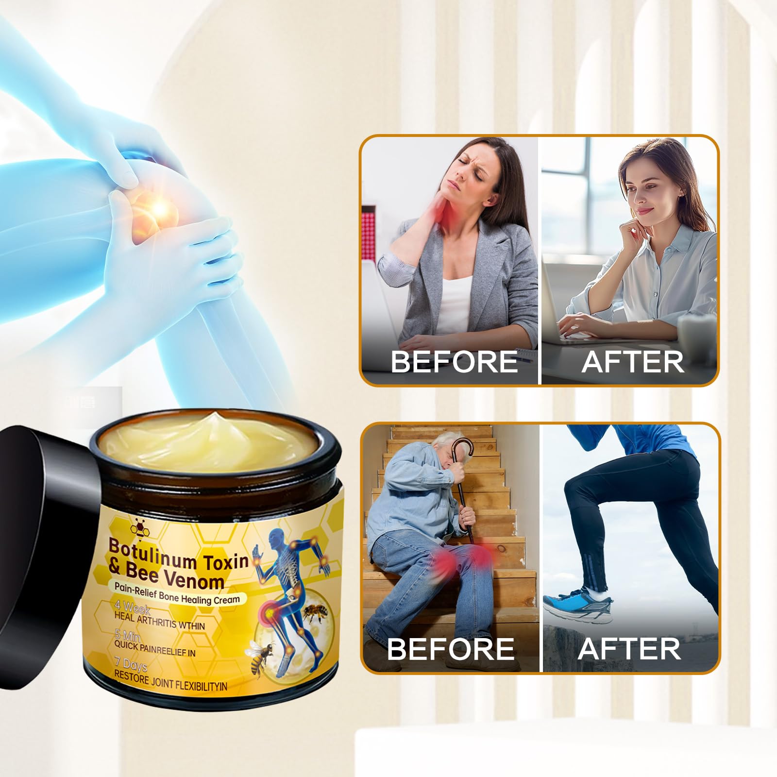 Rubeonly Bee Venom Joint Gel Cream 2-pack with back, knee, and neck relief for skin soothing and moisturizing.