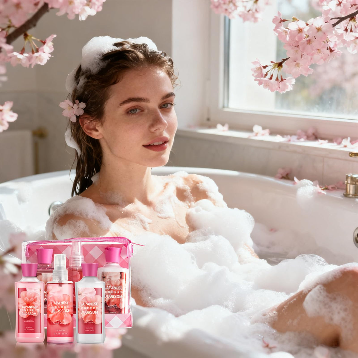 Japanese Cherry Blossom Bath Set for Women Shower Gel Lotion - Premium Selection Official Imagery - 6
