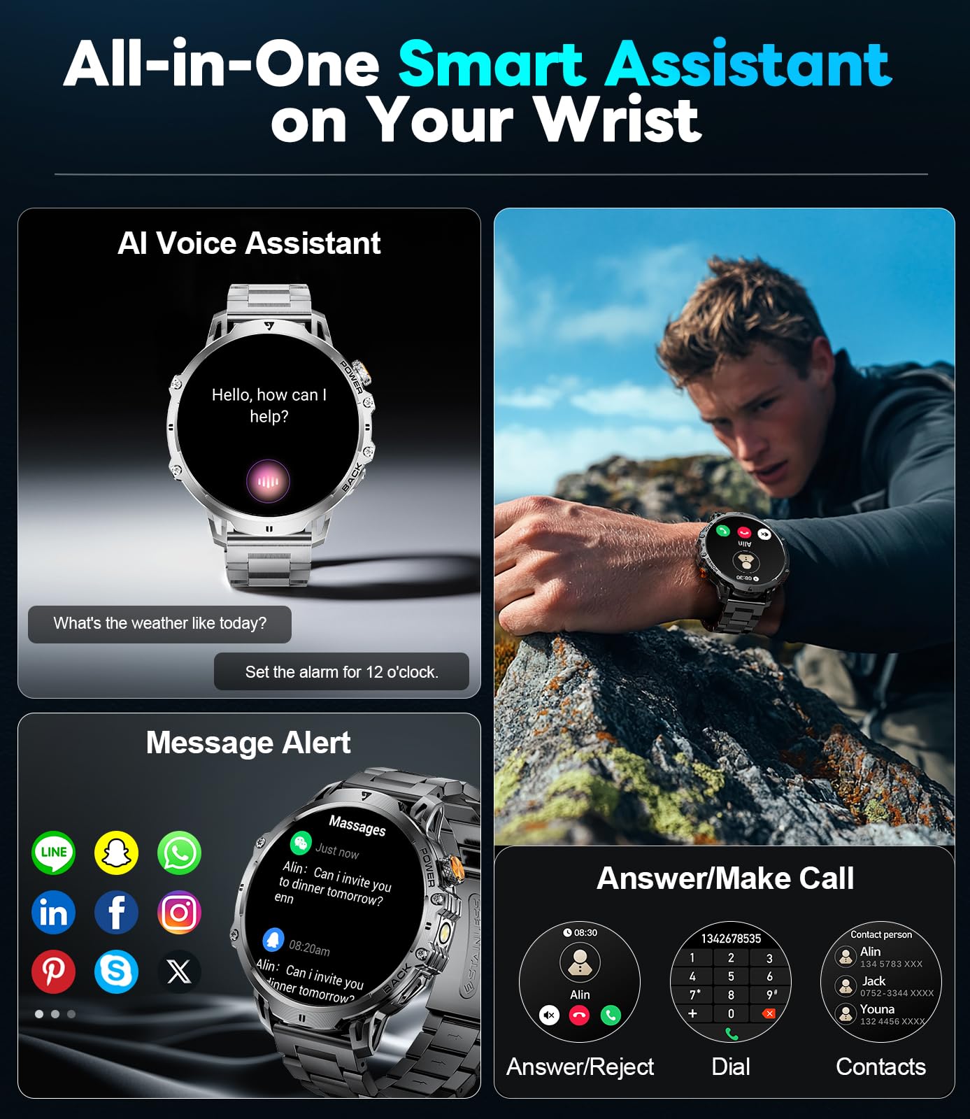 LIGE Military Smart Watches for Men ,1000mAh/1.85" HD Large Screen Sma - View 7