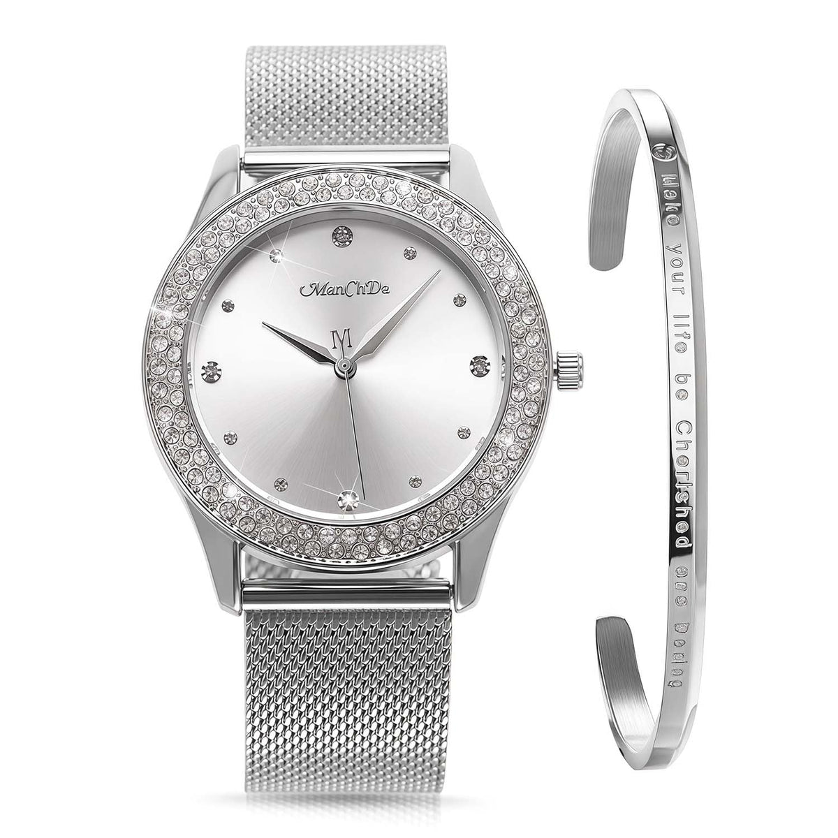 ManChDa Womens Wrist Watch Crystal Case Mesh Stainless Steel - ManChDa Official Imagery - 1