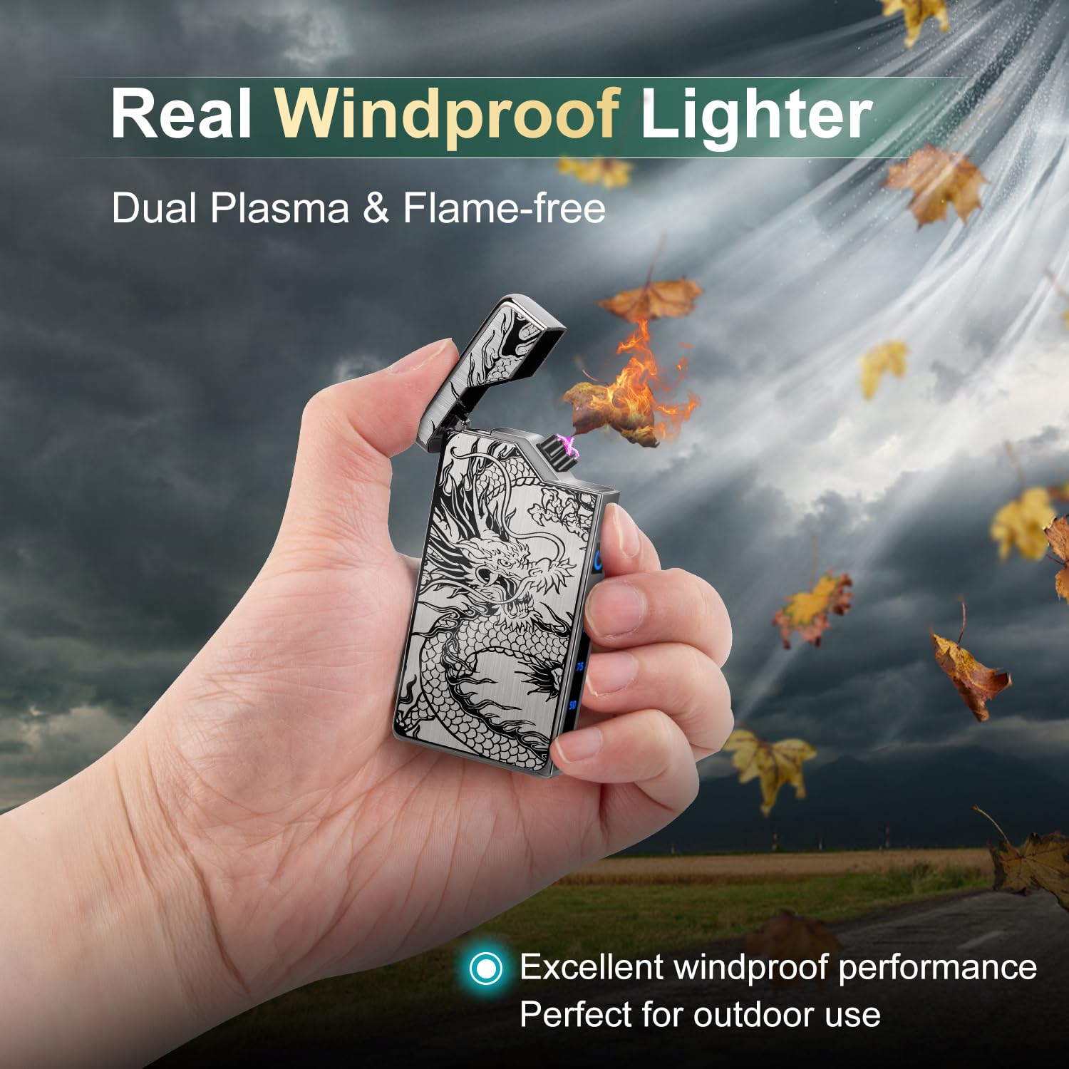 LcFun Electric Lighter Rechargeable Plasma Lighter Men Cool Drago - LcFun Official Product View 8
