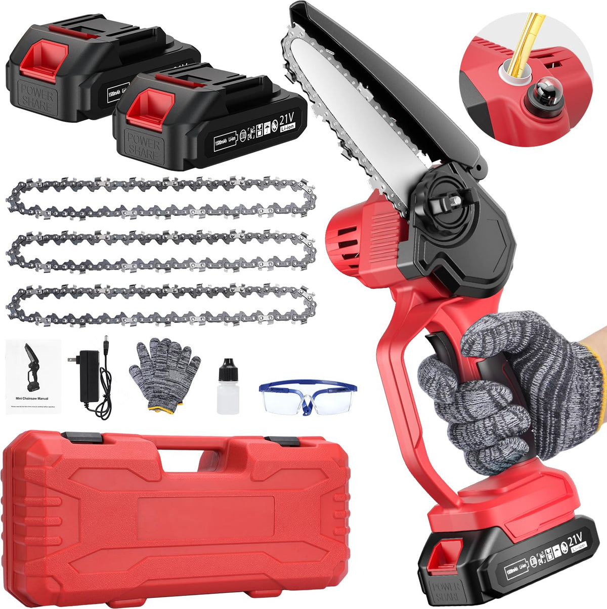 Mini Chainsaw Cordless 6 Inch Handheld Chainsaw with Auto - Ohenjoy Official Imagery - 1