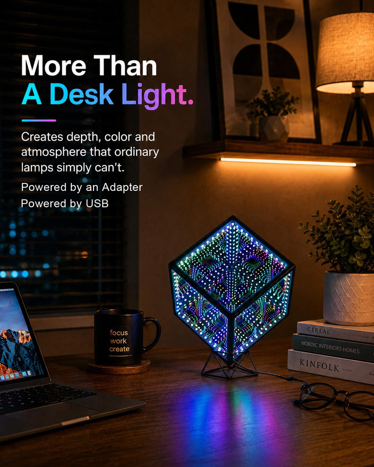 Infinity Mirror Hyper Cube Table Lamp Desk Art Mood Light - Heepulor Official Imagery - 4