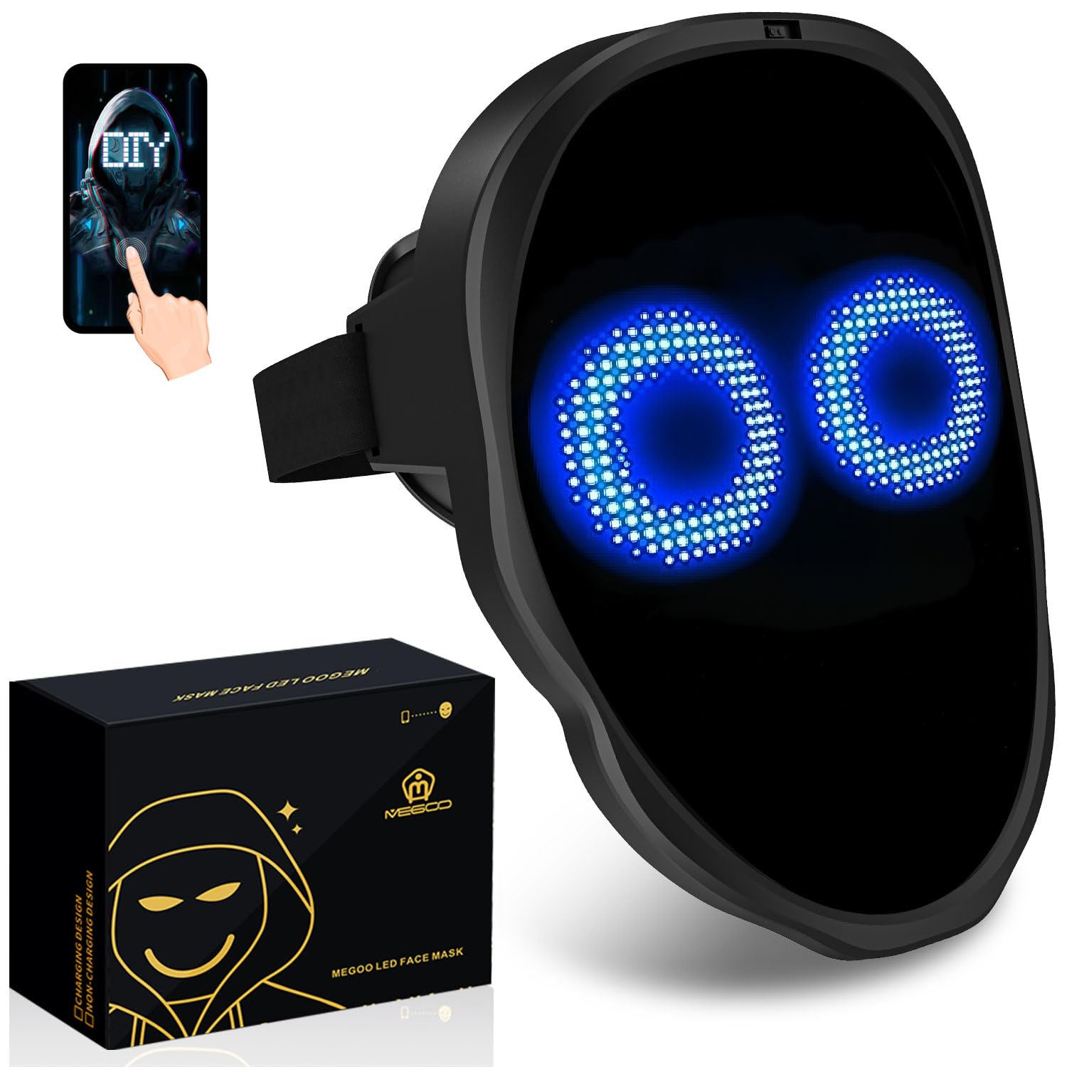 MEGOO Led Mask with Bluetooth Programmable App,Light Up Digital Face Mask - MEGOO Official Product View 1