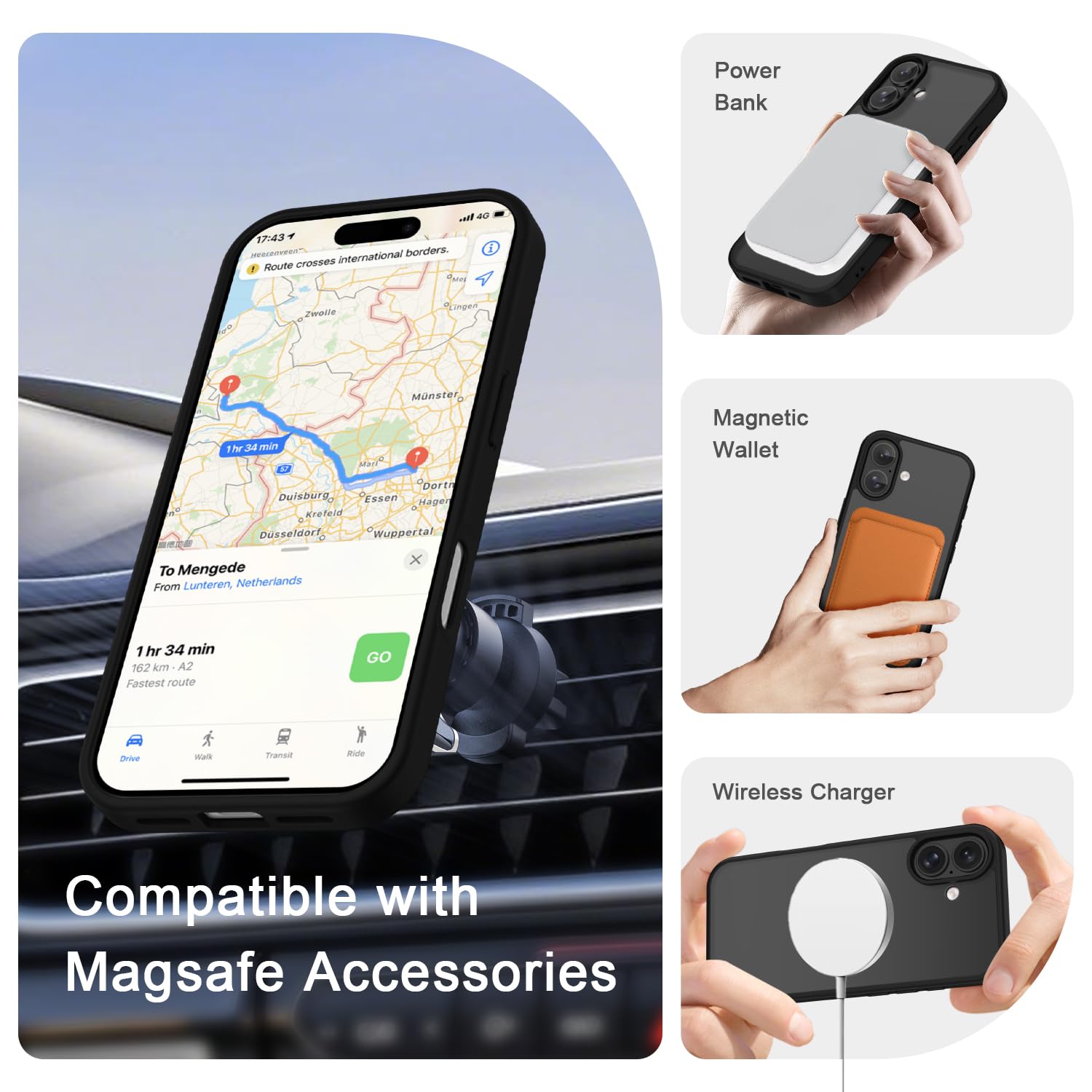 for iPhone 16 Case, Matte Magnetic Phone Cover, Black - YENAPOON Official Product View 4