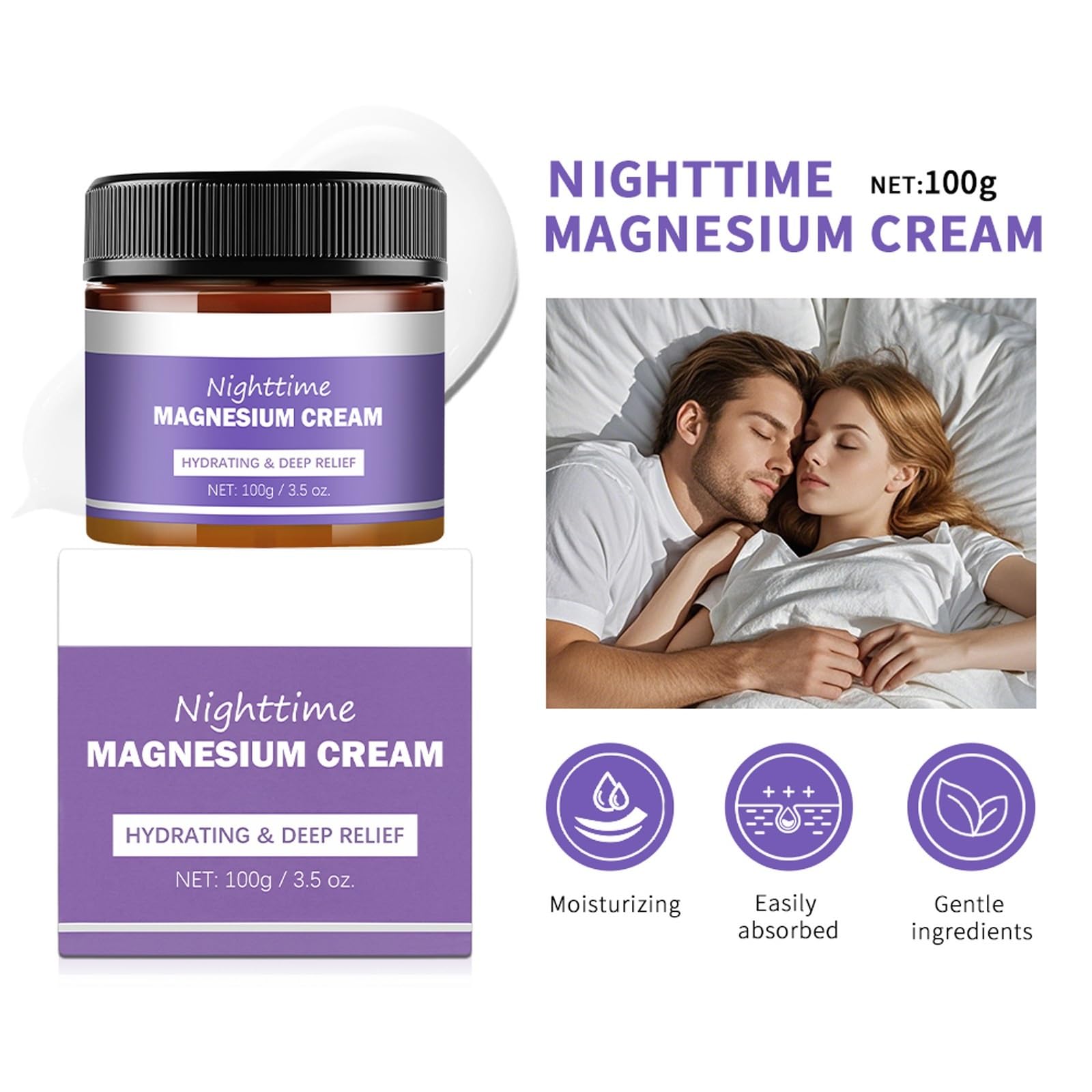 ZTSGU Magnesium Cream 2-Pack for sleep and muscle relief, featuring mineral supplement cream in a natural, soothing application.