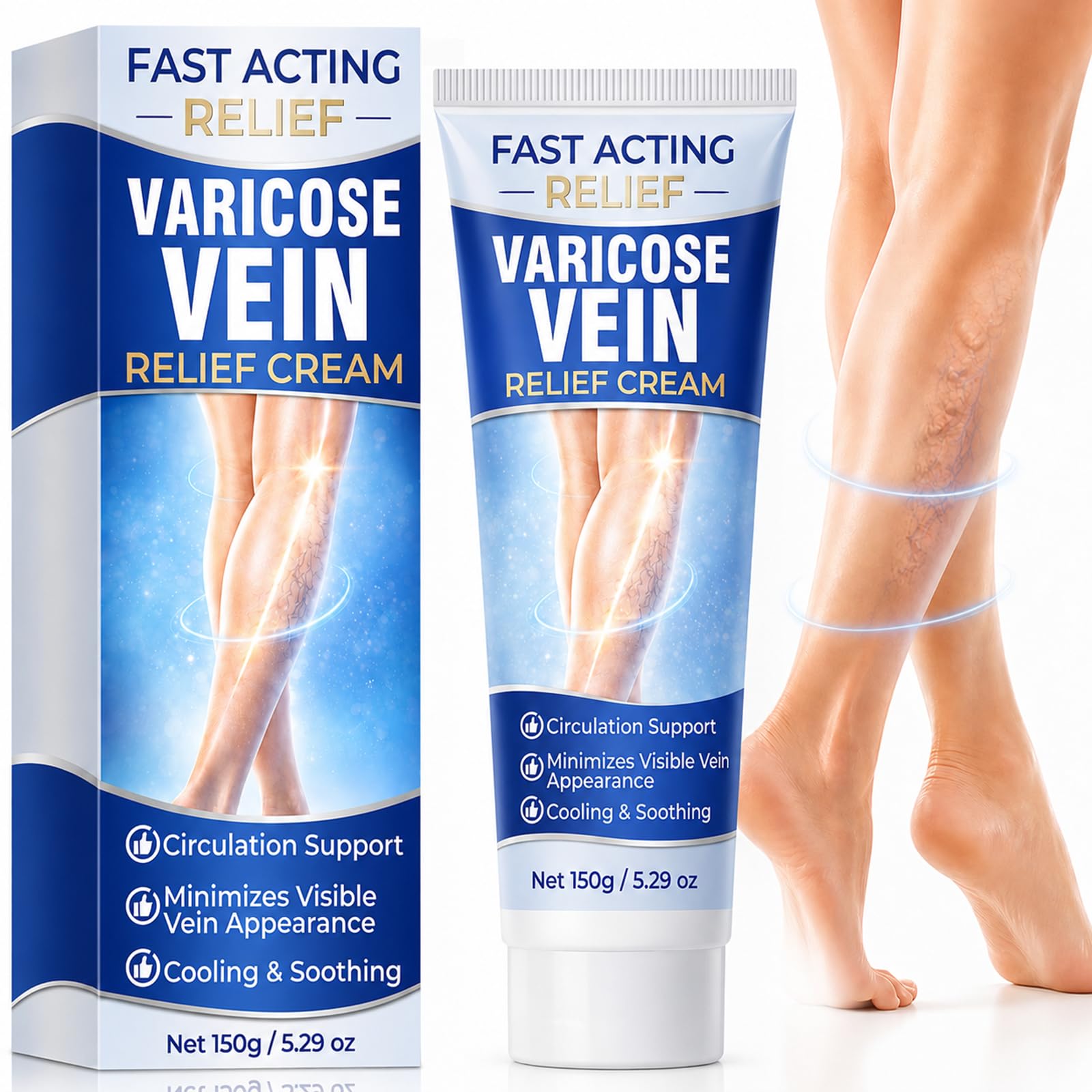 JOYAONE Varicose Veins Treatment for Legs, 150g Varicose Veins Cream for Spider Veins, Fast Absorbing Vein Ease Cream Improve Circulation for Tired, Heavy Legs, Relaxing Leg Cream Reduce Swelling