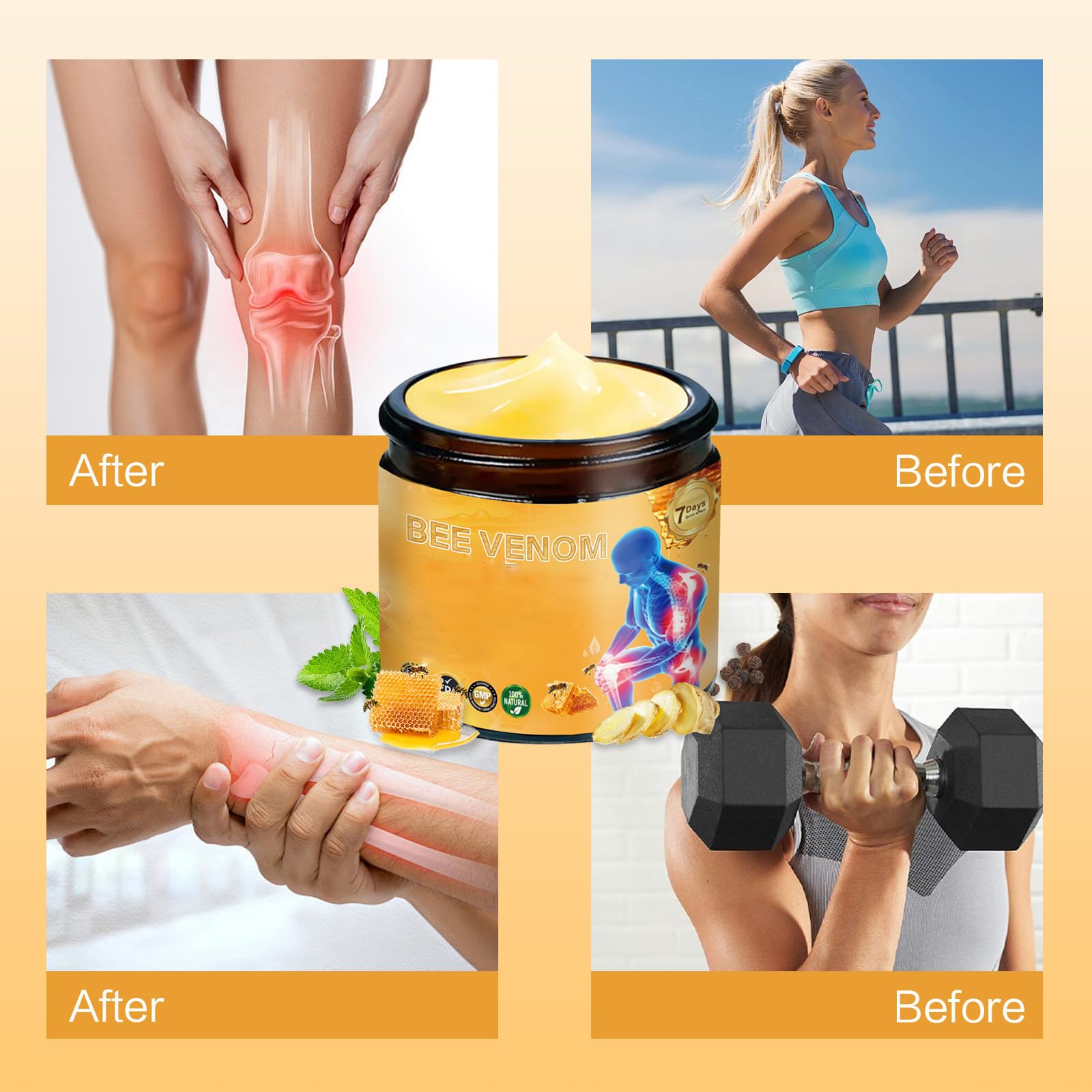 ZXZTSM Bee Venom Joint Relief Cream showing a tube of joint care cream for knee, neck, and back pain relief.