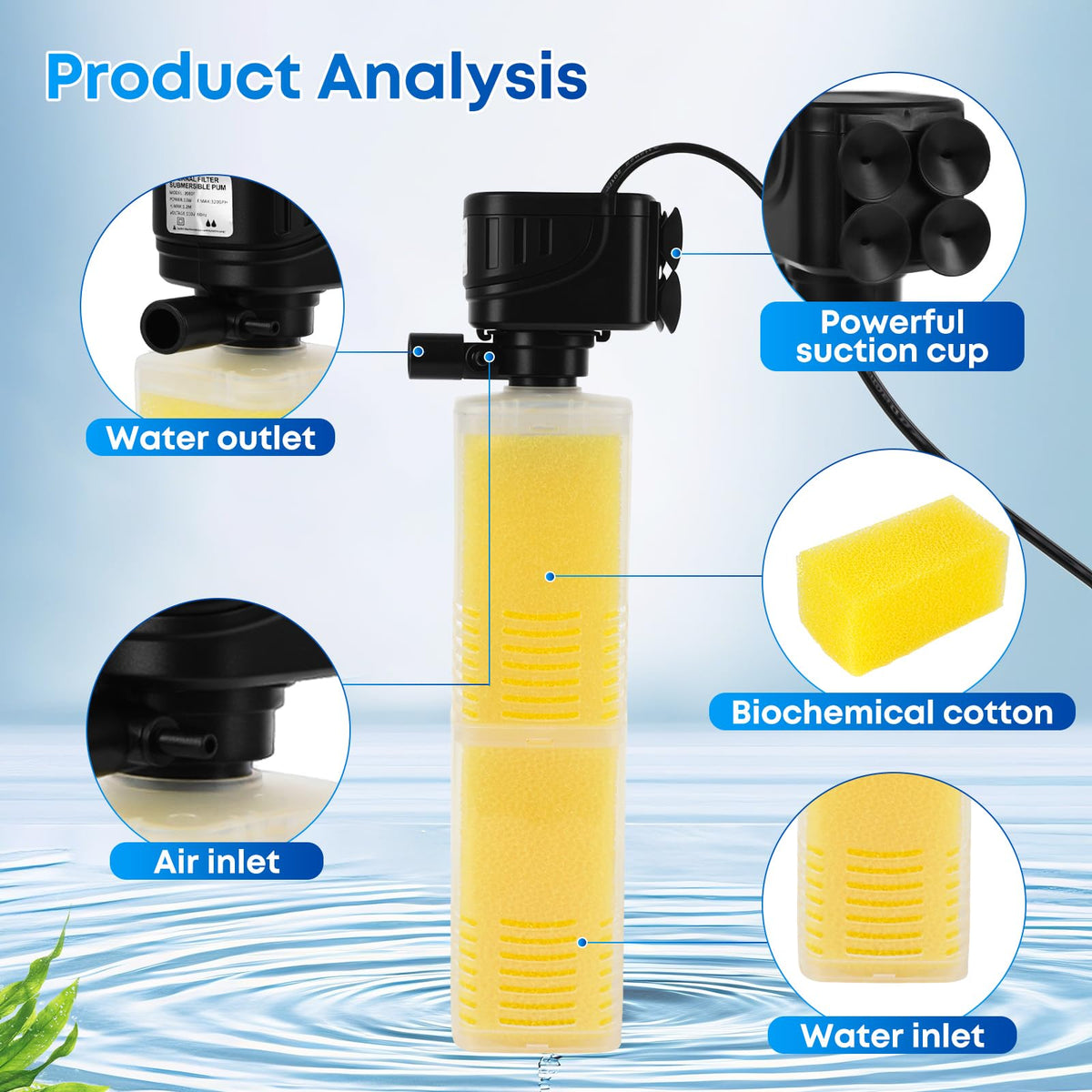 320GPH Aquarium Filter for 40 100 Gallon Fish Tanks 4 in 1 - Donhallstar Official Imagery - 3