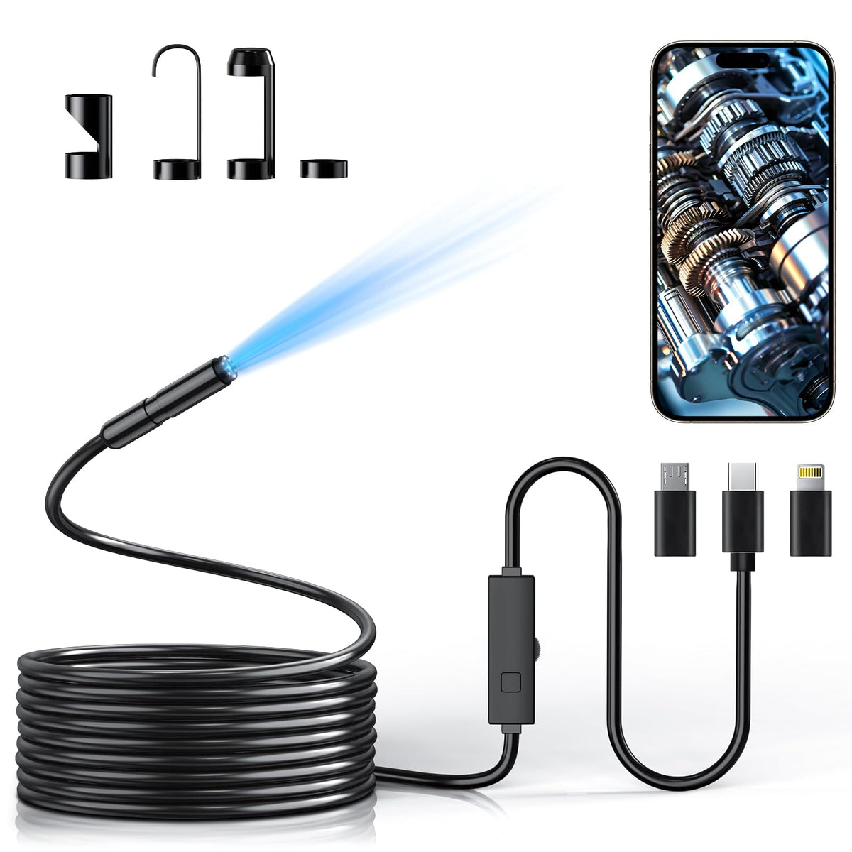 Phone Endoscope Camera with Light for iPhone and Android - Lewiirobxx Official Imagery - 1