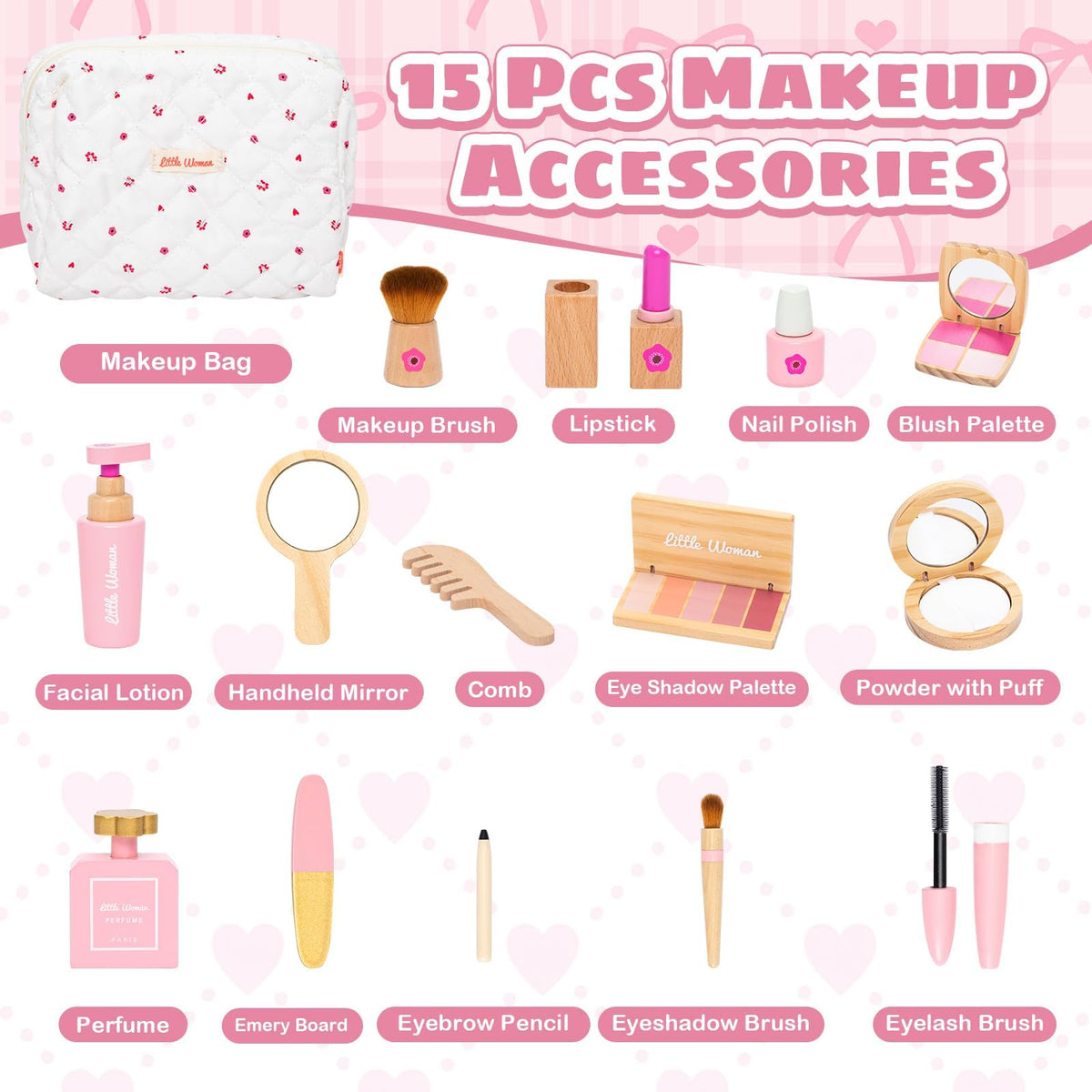 Wooden Makeup Toy Set for Girls Pretend Play Makeup Kit for - JugueteLand Official Imagery - 7