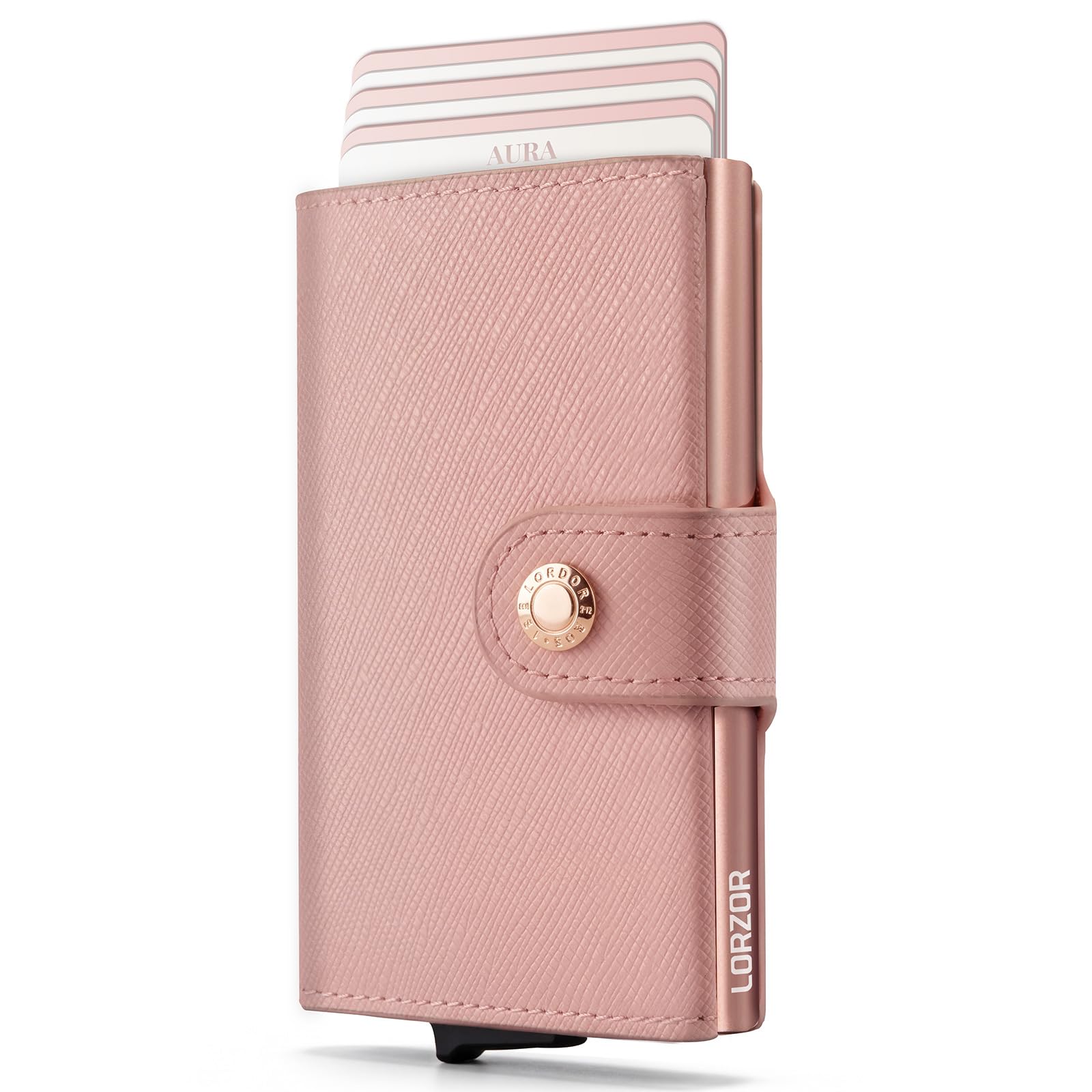 Women Wallet RFID Blocking Wallet for Women, Slim Small Size, Top Grain Leather, Pop up Credit Card Holder, Trifold, Minimalist, Pink Saffiano 9-11 Cards Capacity ID Window Cash Pocket,Gift for Her