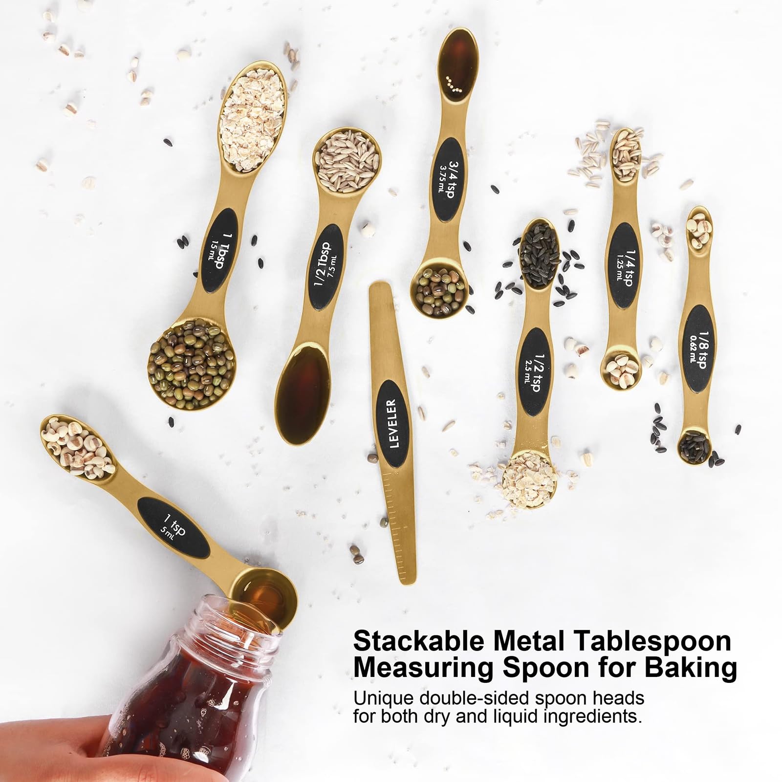 BIDFUL Magnetic Measuring Spoons Set Stainless Steel with Leveler by BIDFUL - Angle View 5