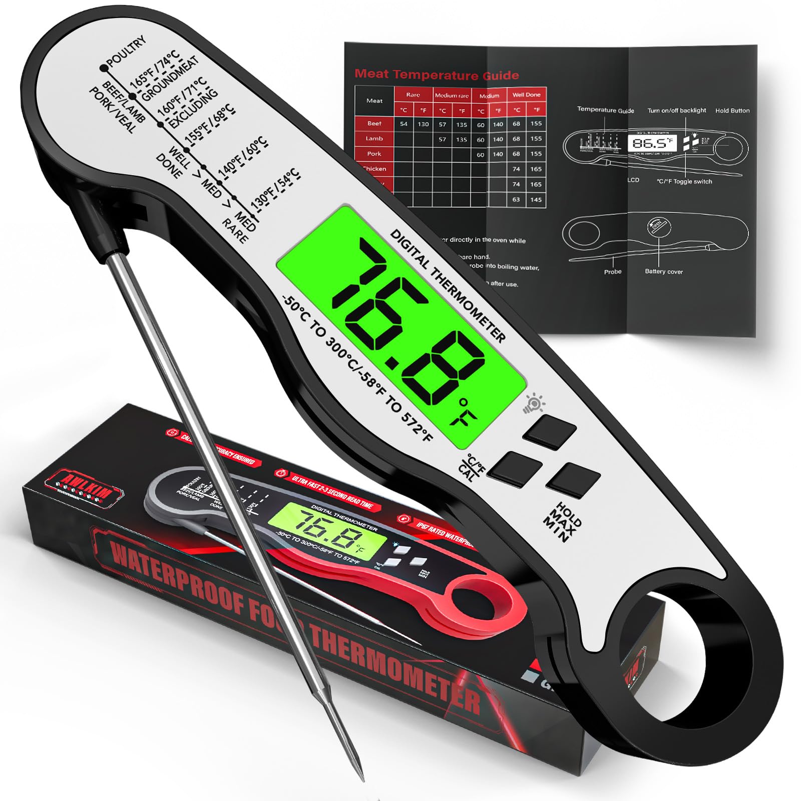 AWLKIM Meat Thermometer Digital, Instant Read Food Thermometer, R by AWLKIM - Angle View 9