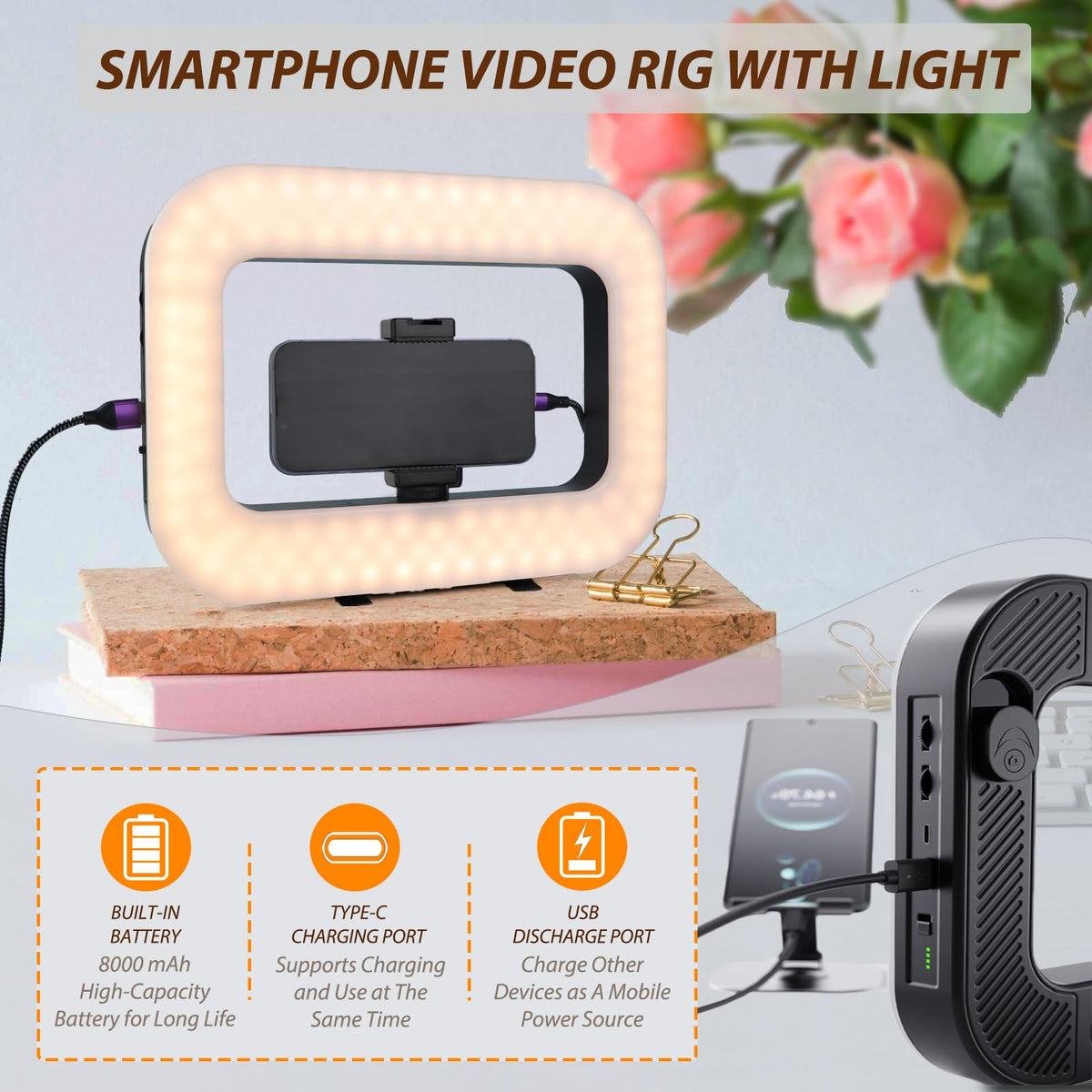 Smartphone Video Rig with Light Handheld Ring Selfie Light - WBLOOMSI Official Imagery - 7