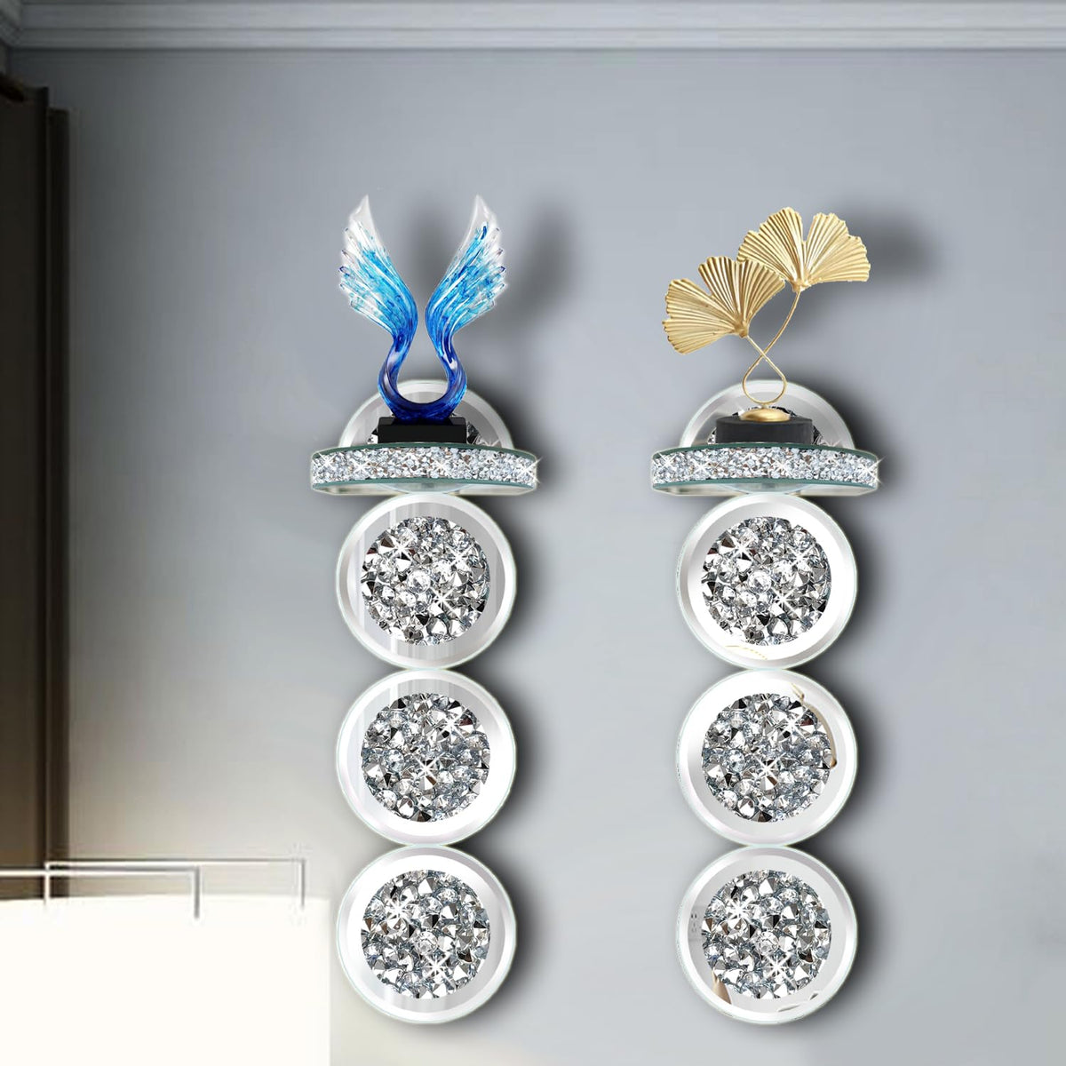 ZOLAPI Set of 2 Crystal Crush Diamond Candle Sconces - ZOLAPI Official Imagery - 6