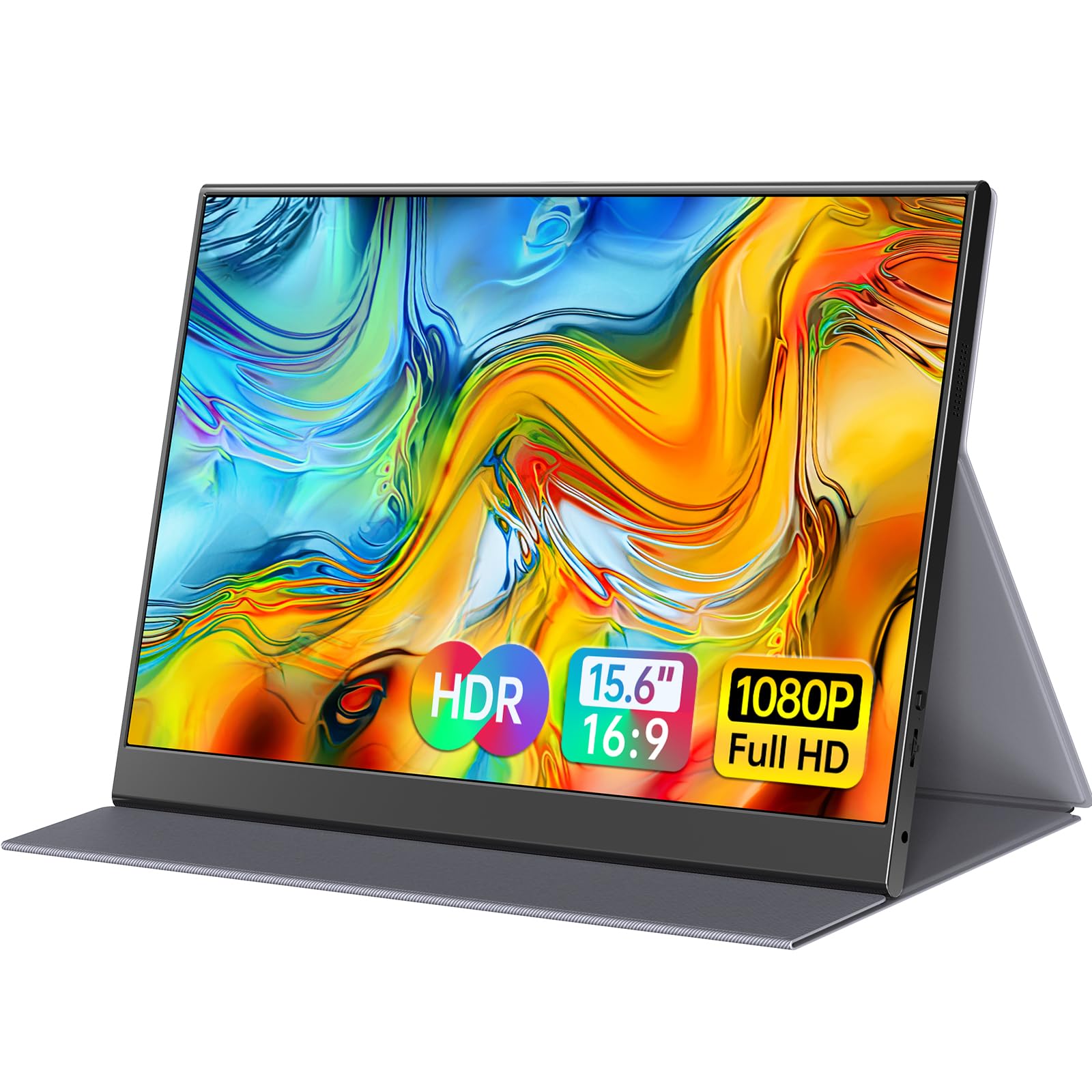 ForHelp 15.6-inch portable monitor with 1080P display, USB-C and HDMI, ultra-thin gaming monitor with smart cover for laptop, PC, Mac.