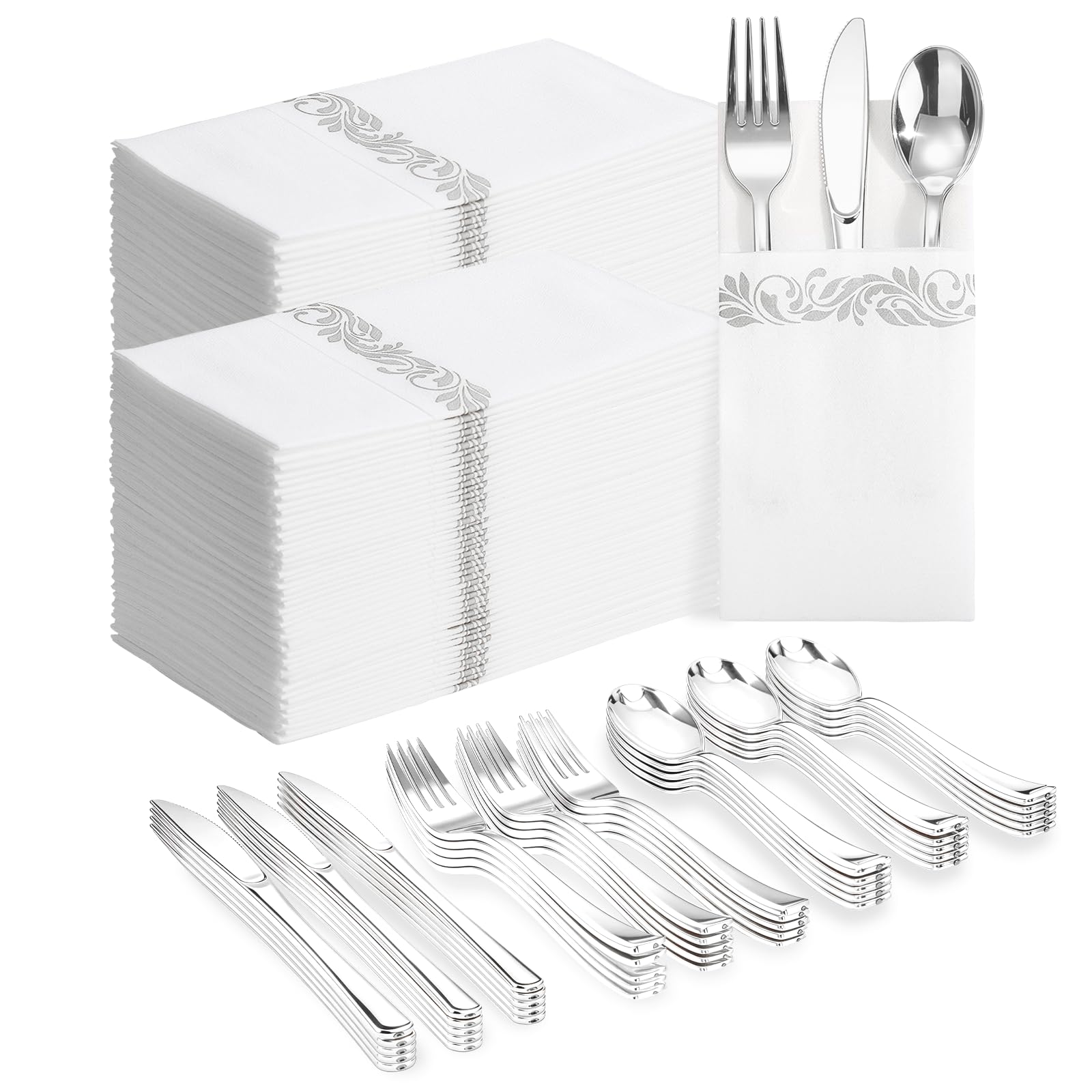 Goodluck 400 PCS Gold Plastic Silverware with Pocket Napkins for - Goodluck Official Product View 10